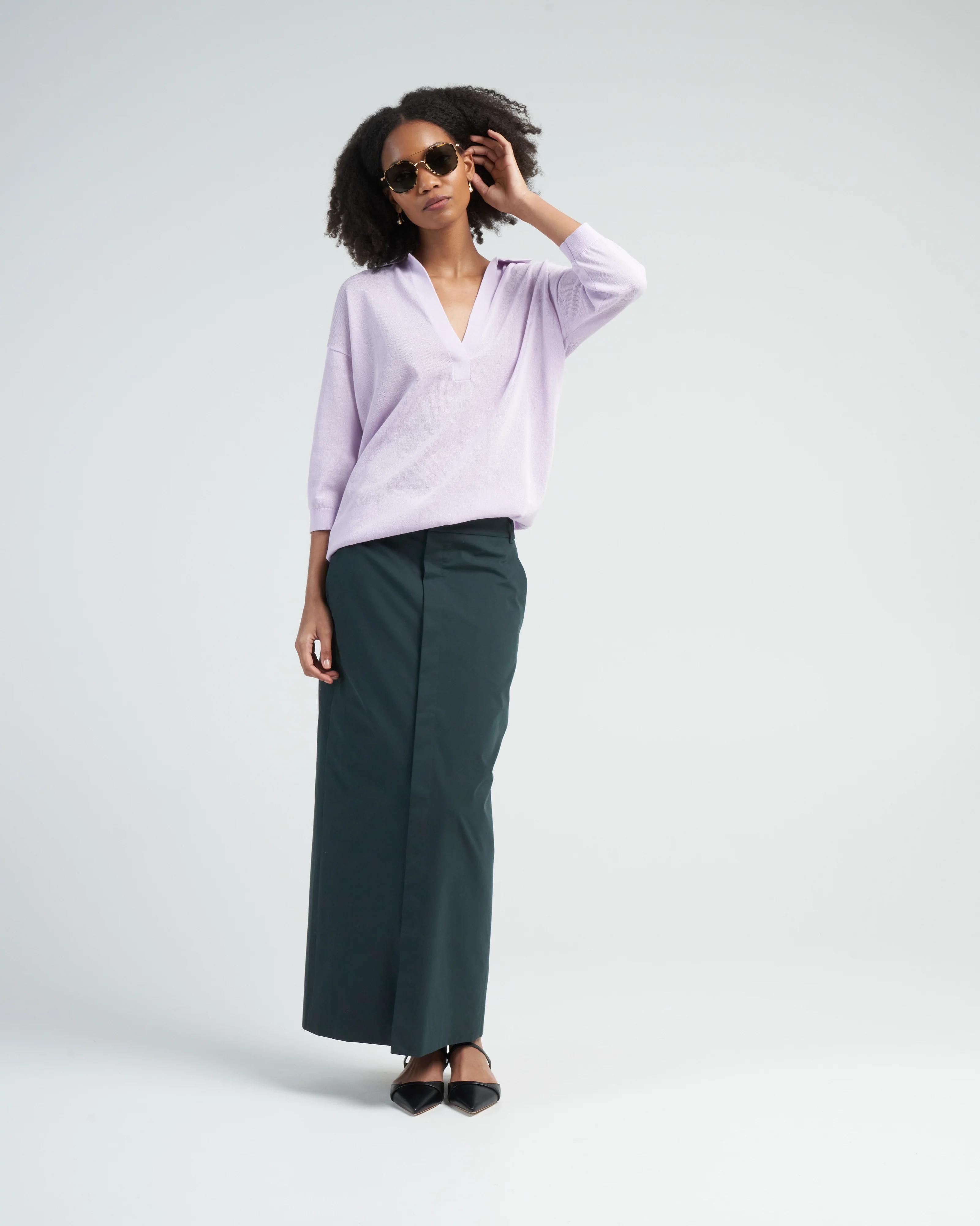 crispy cotton sweater easy polo - dusty lavender - Image 2