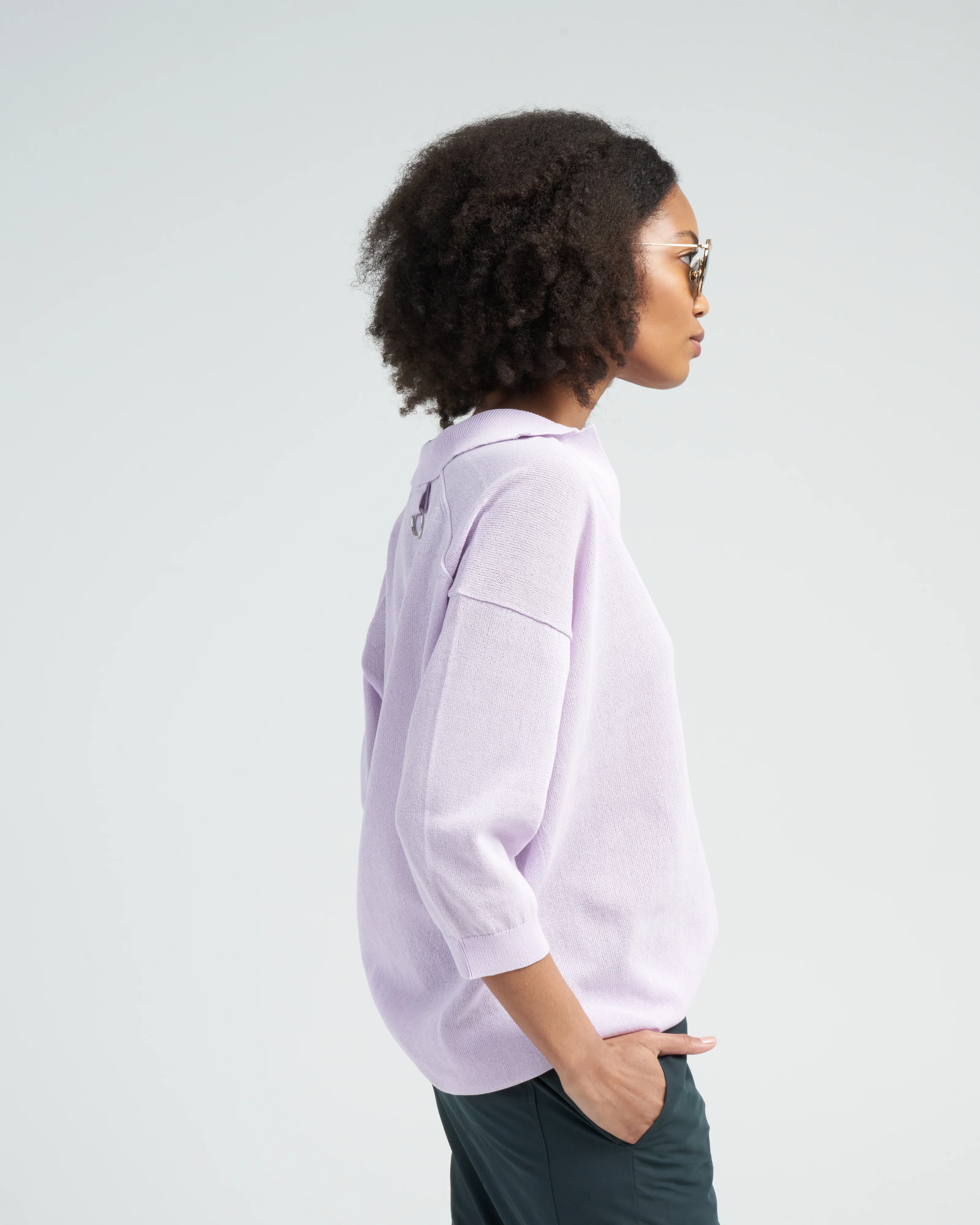 crispy cotton sweater easy polo - dusty lavender - Image 3