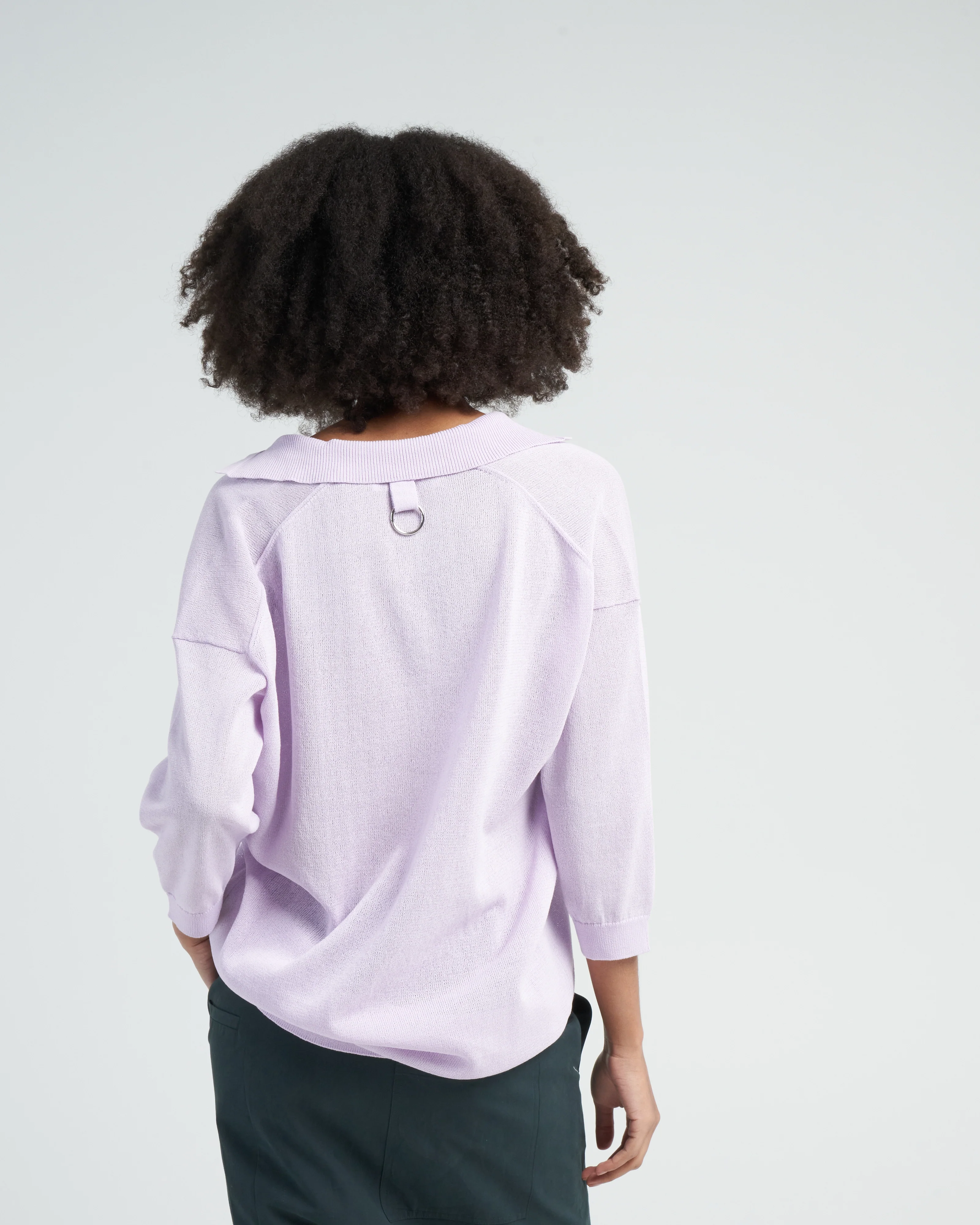 crispy cotton sweater easy polo - dusty lavender - Image 4