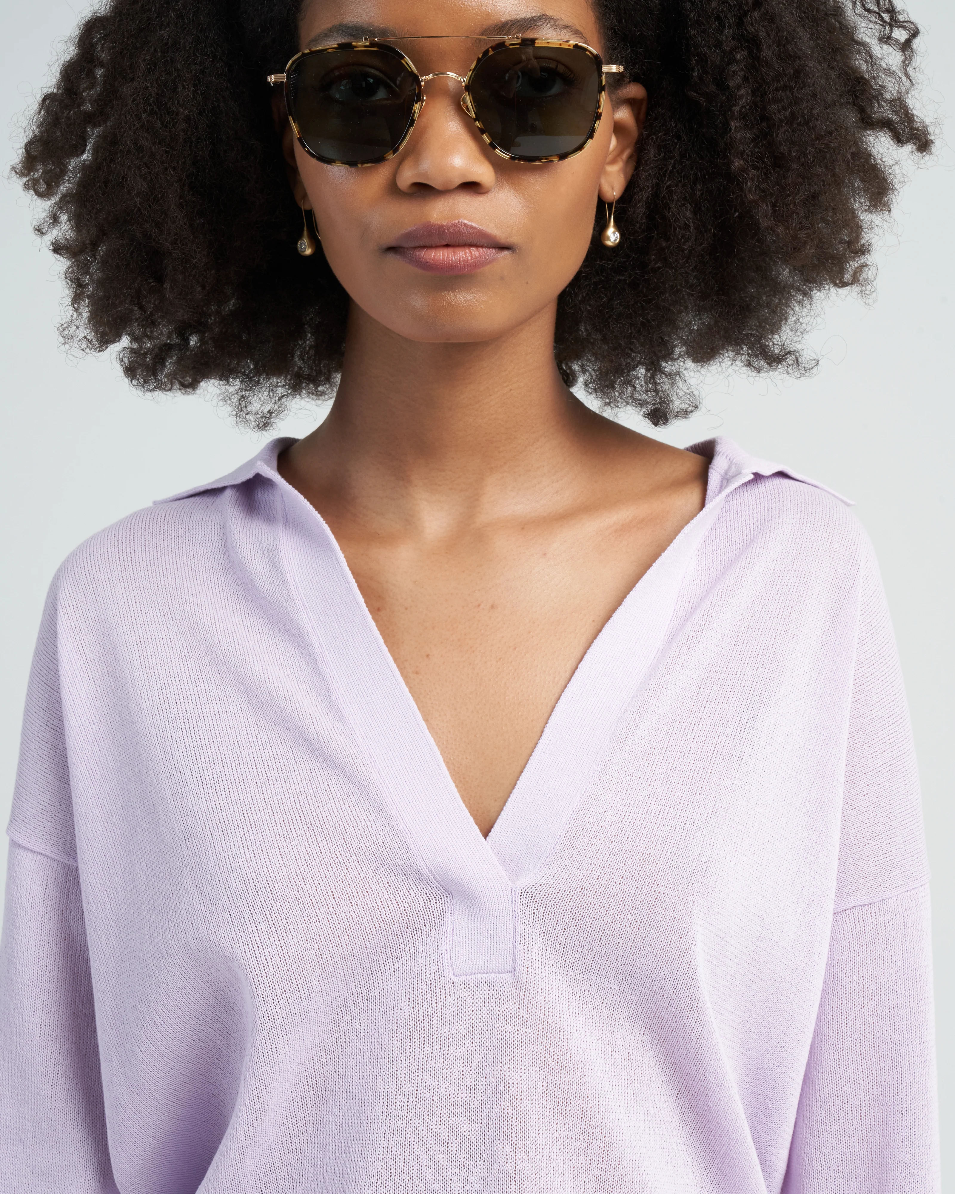 crispy cotton sweater easy polo - dusty lavender - Image 5