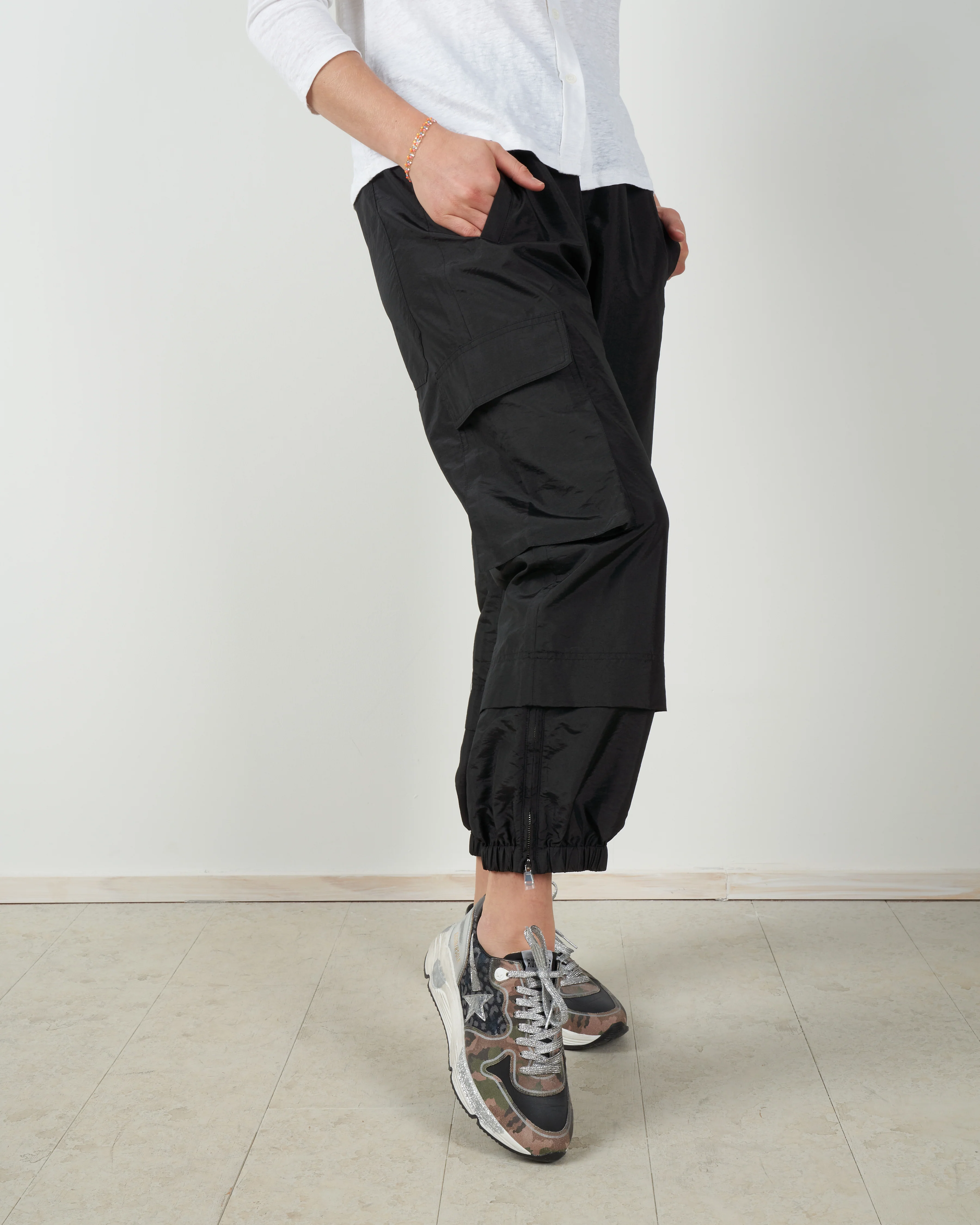 crispy nylon pull on jogger - black - Image 2