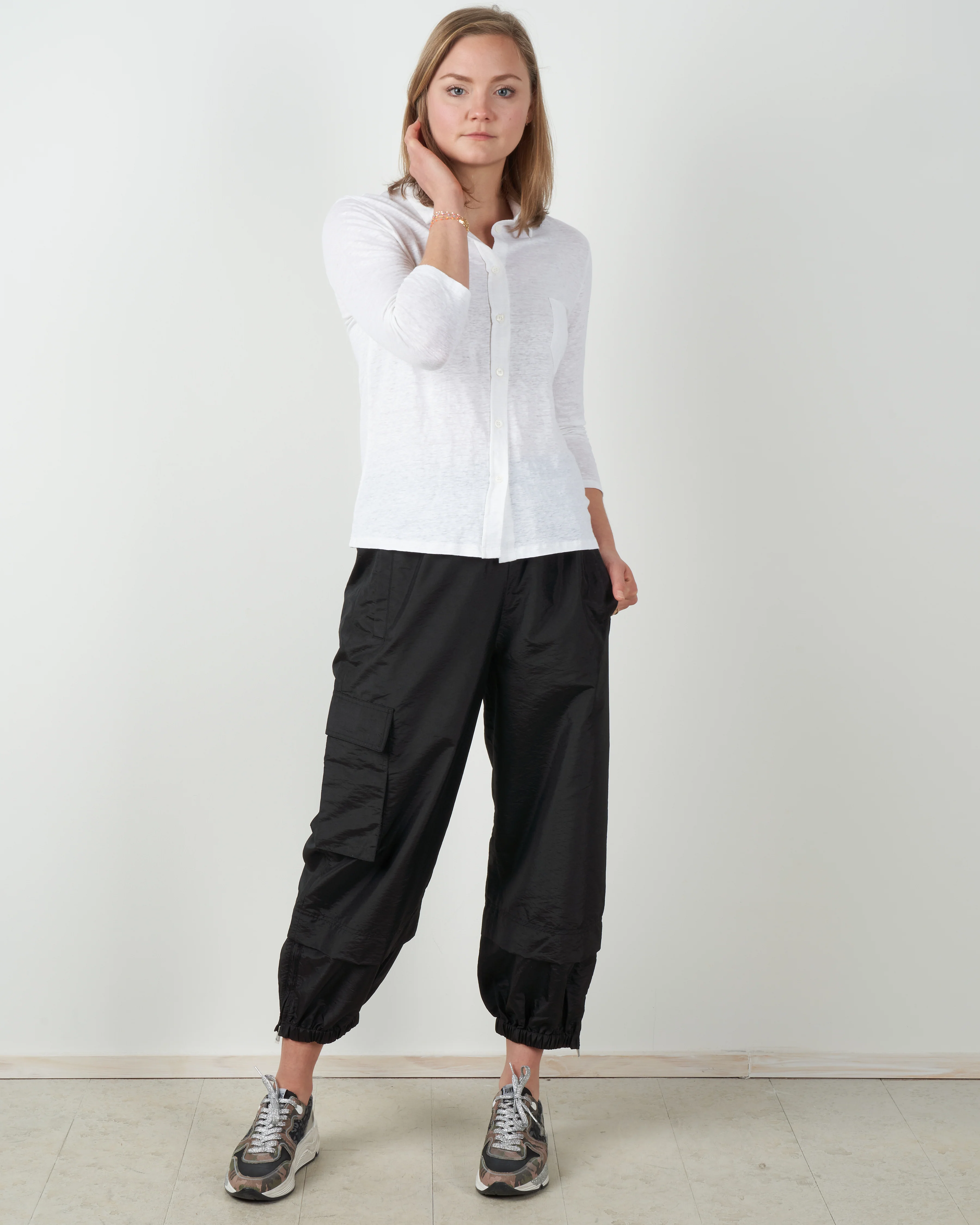 crispy nylon pull on jogger - black - Image 4