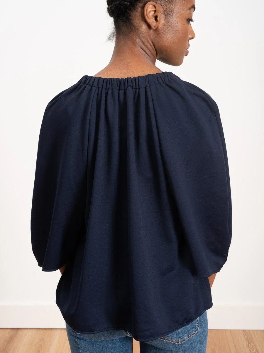 deep v shirred neck top - navy - Image 3
