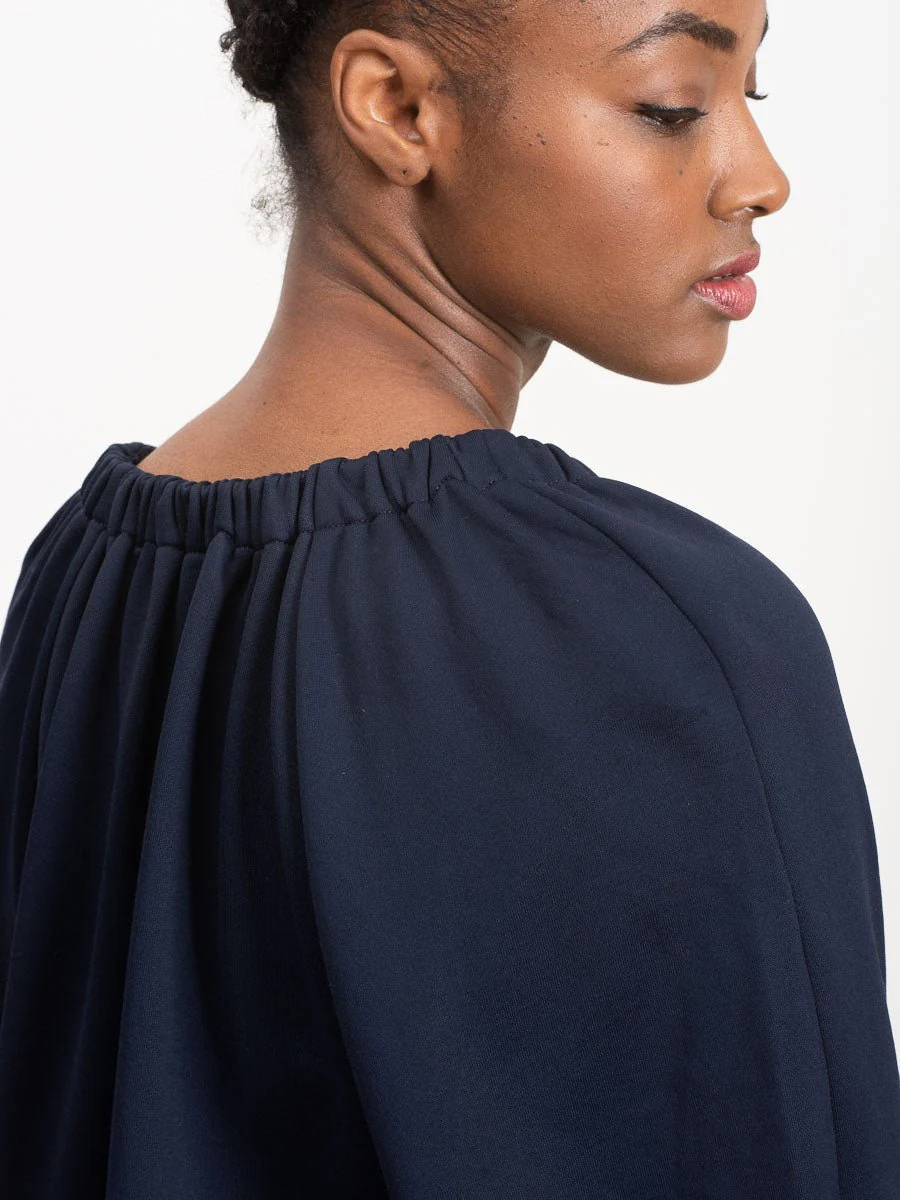 deep v shirred neck top - navy - Image 4