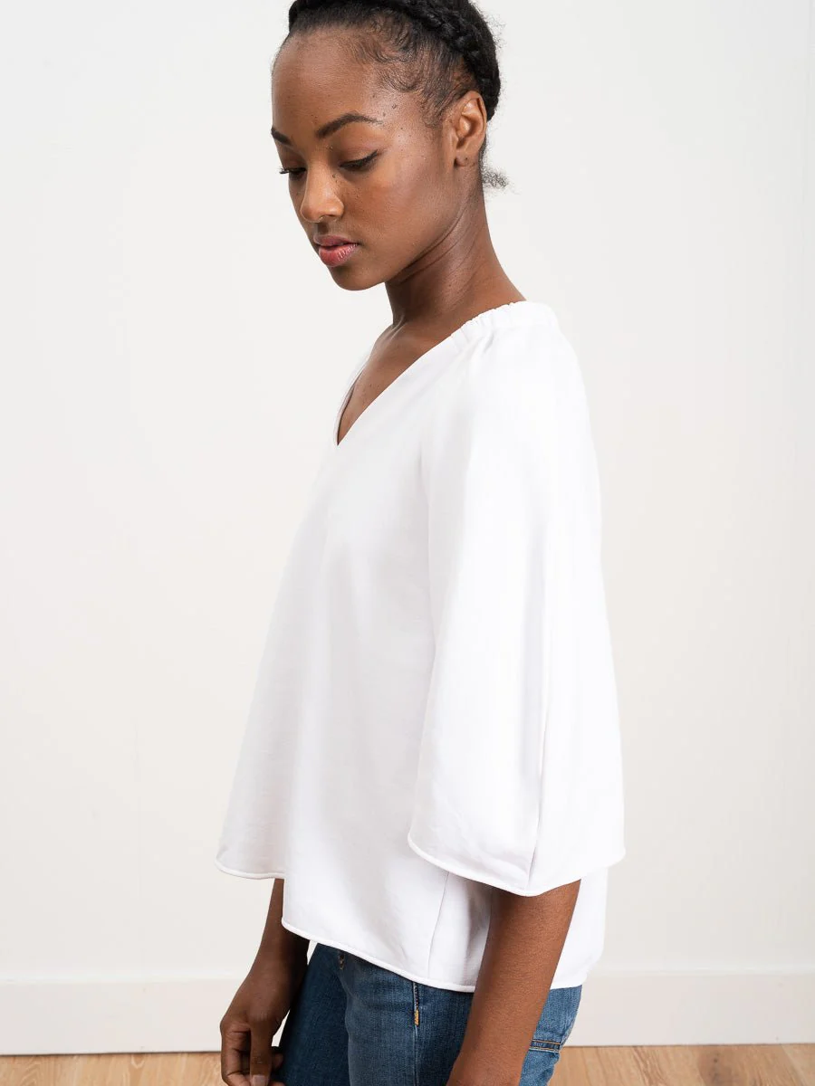 deep v shirred neck top - white - Image 2