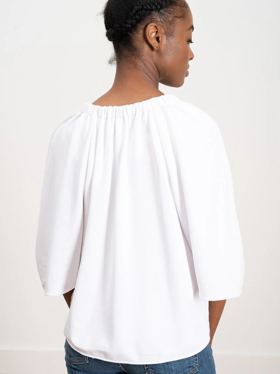 deep v shirred neck top - white - Image 3