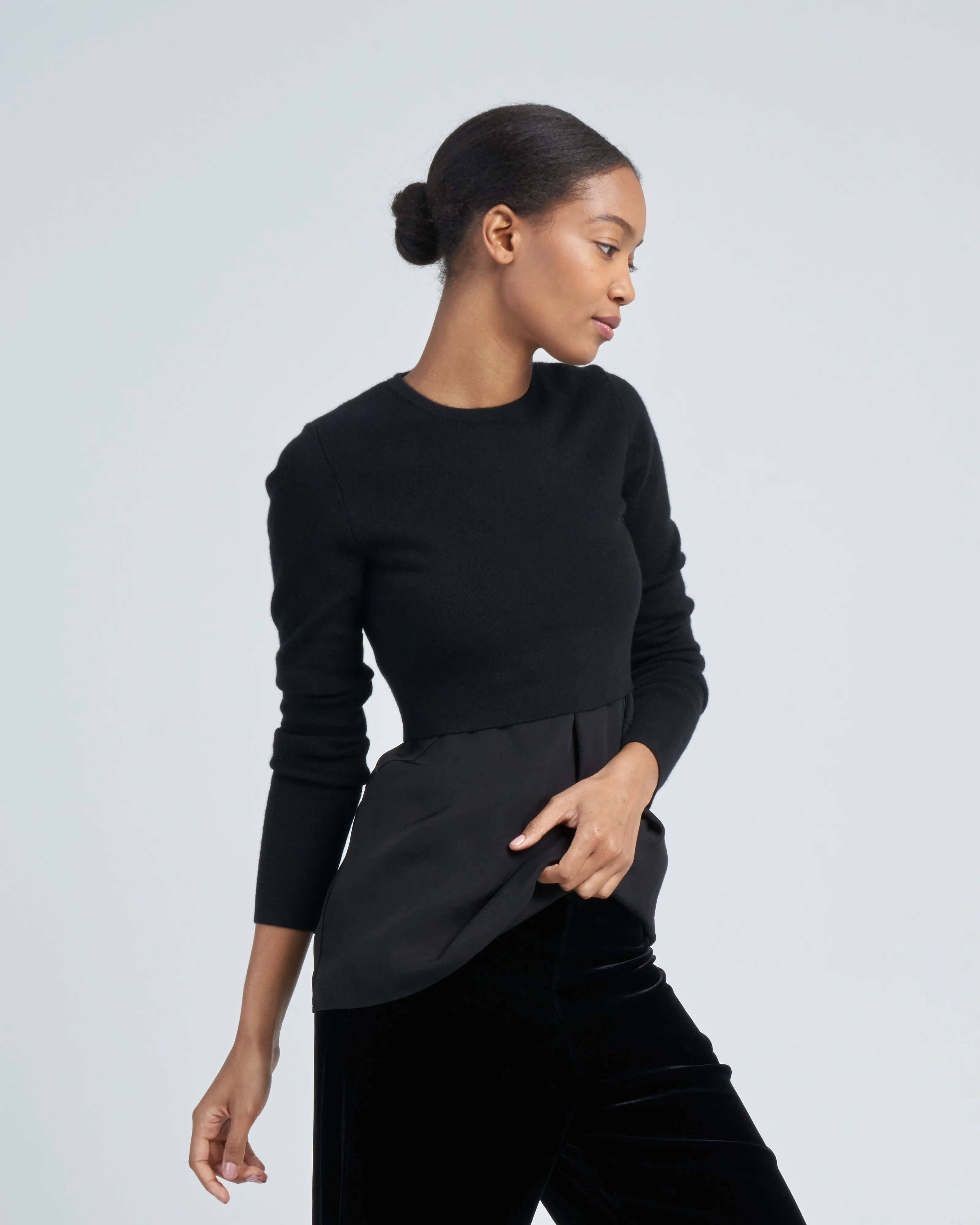 double faced cashmere mini long sleeve cropped pullover - Image 3