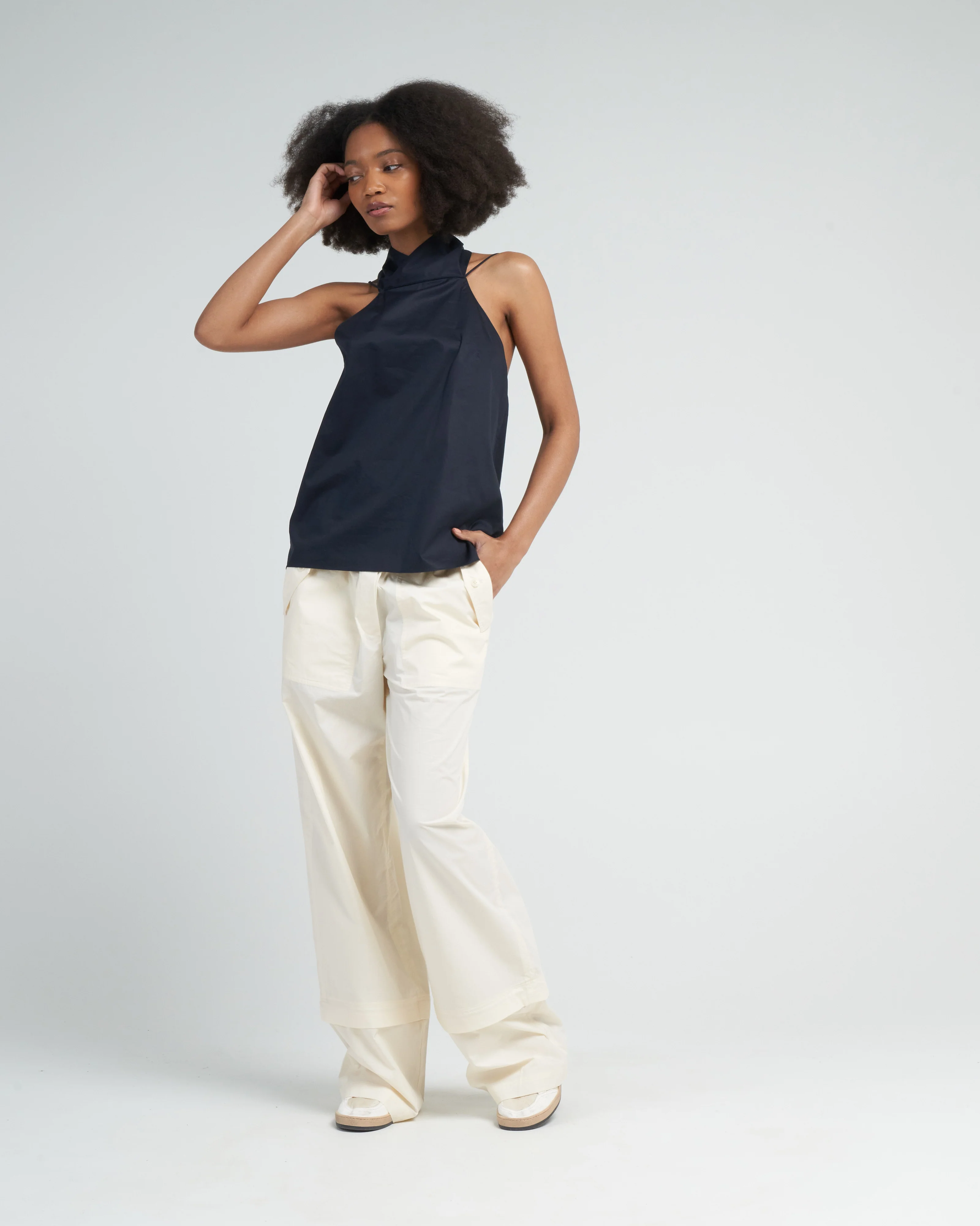 eco poplin halter top - dark navy - Image 2