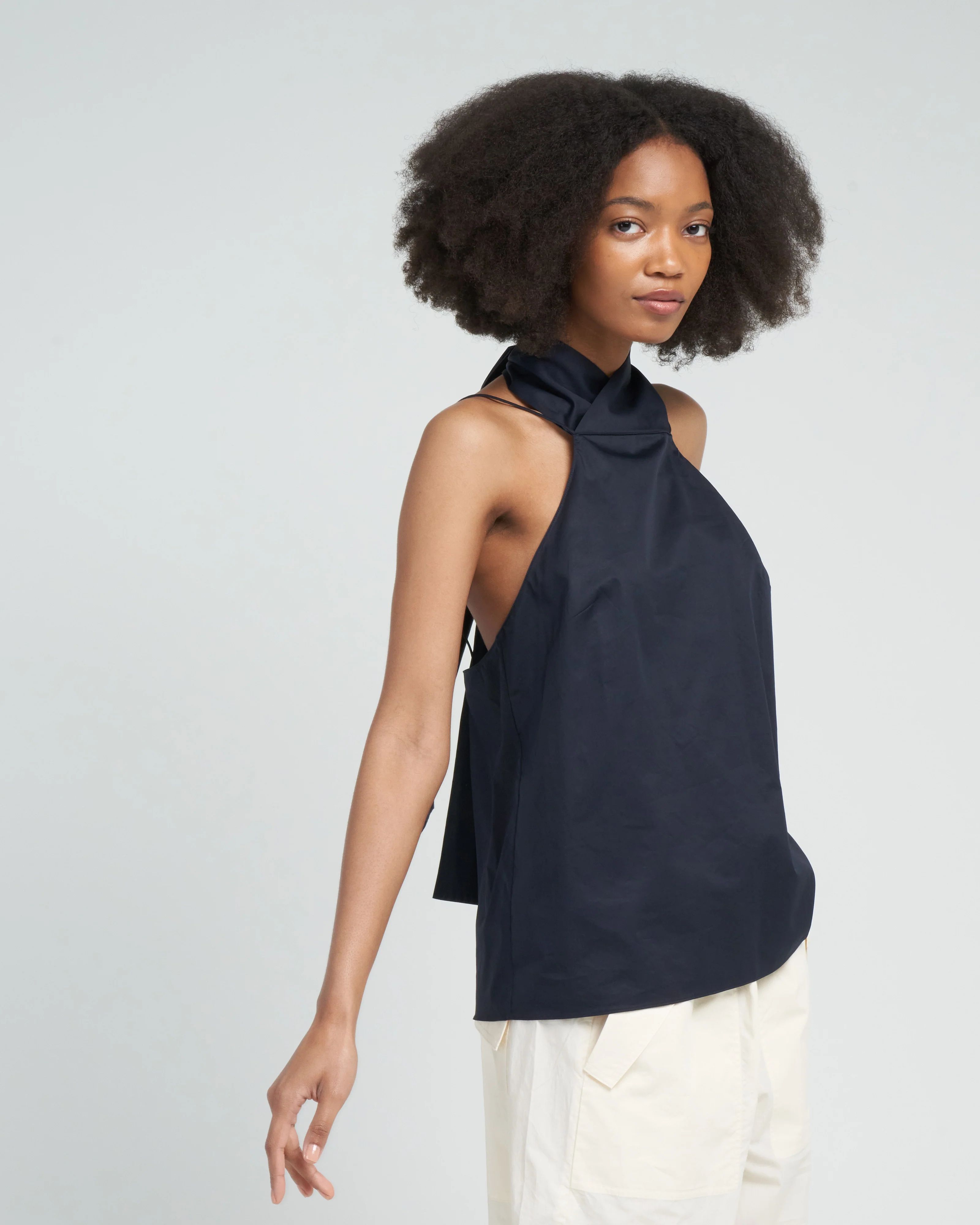 eco poplin halter top - dark navy - Image 3