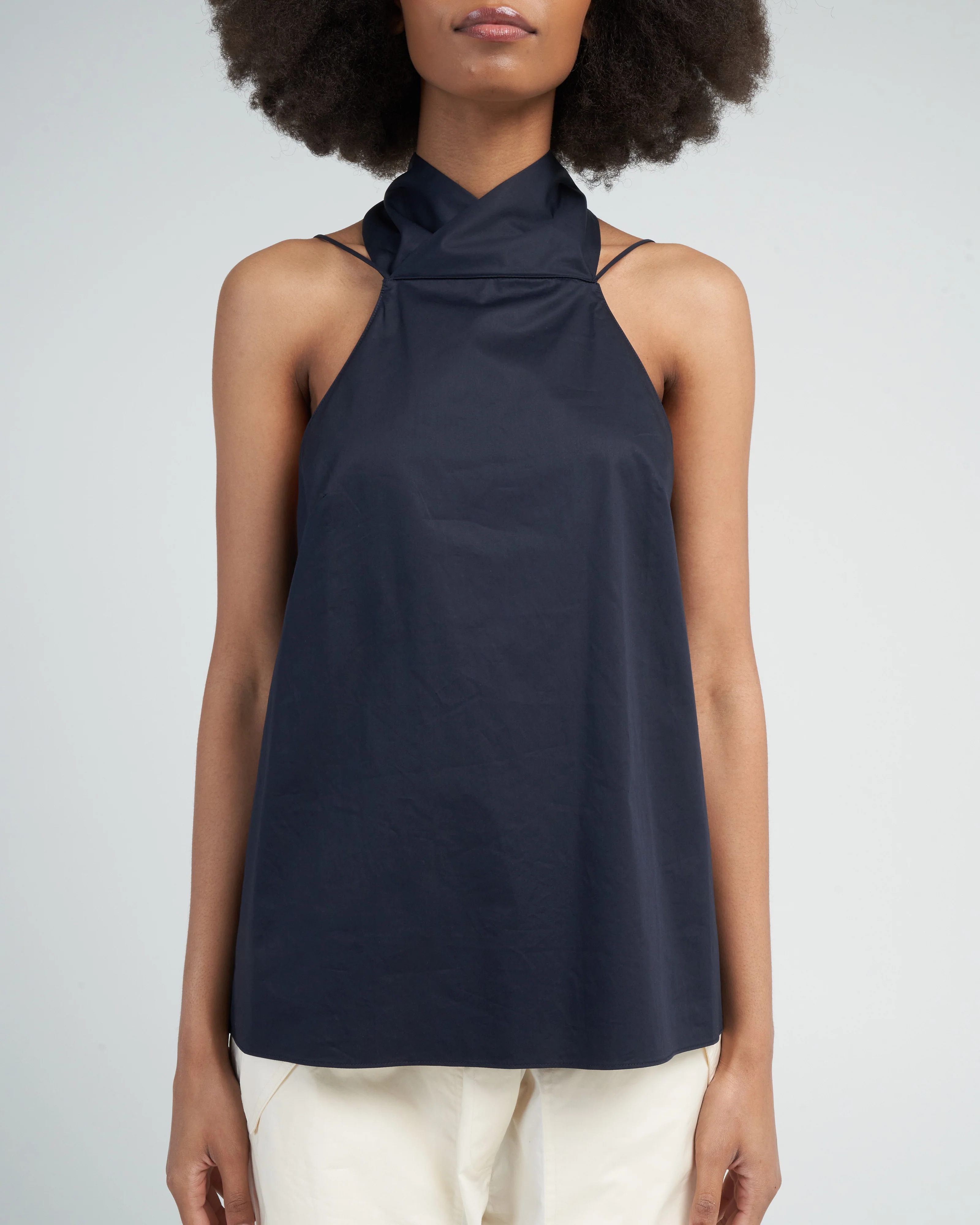 eco poplin halter top - dark navy - Image 5