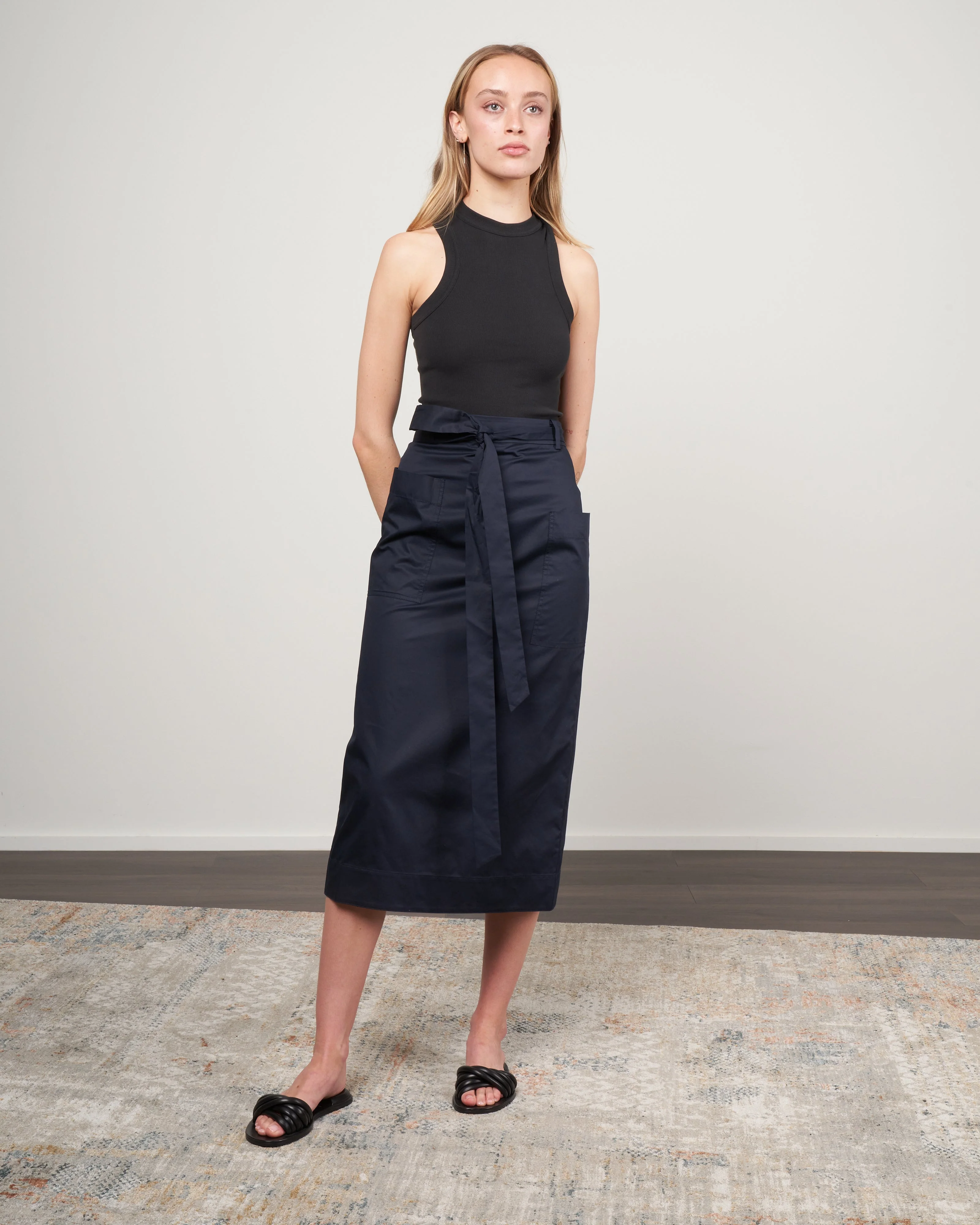 eco poplin lean back wrap skirt - dark navy - Image 2