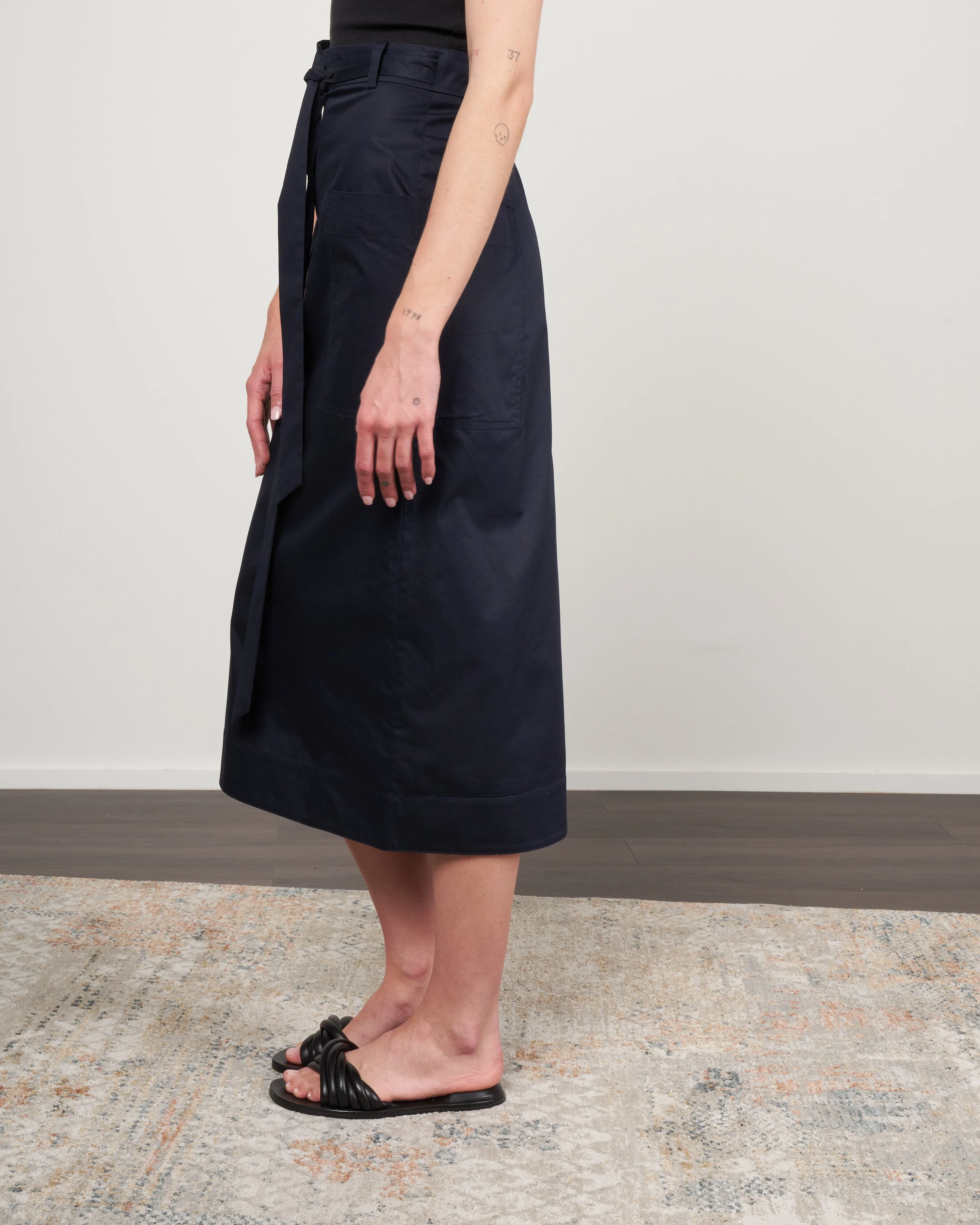 eco poplin lean back wrap skirt - dark navy - Image 3