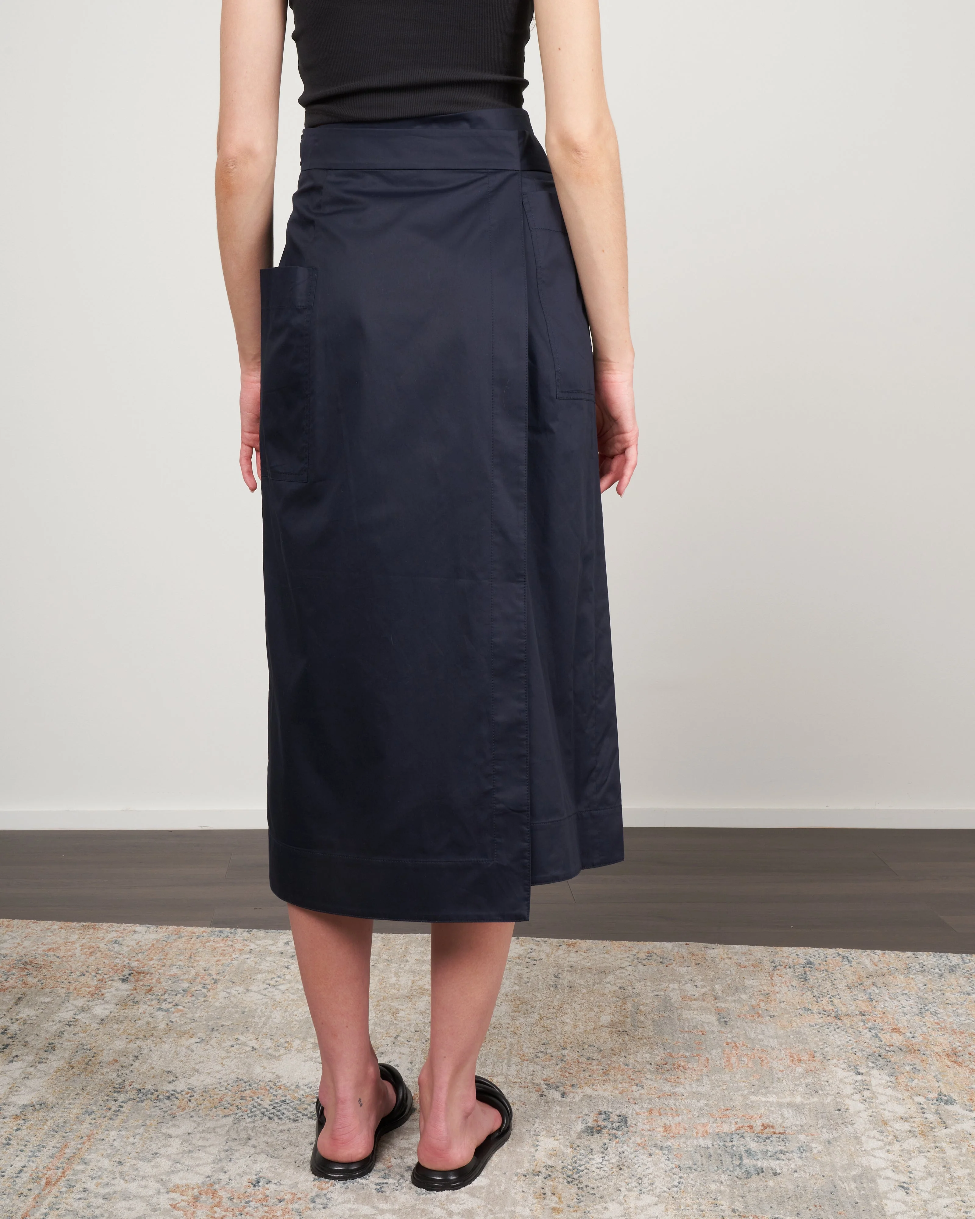 eco poplin lean back wrap skirt - dark navy - Image 4