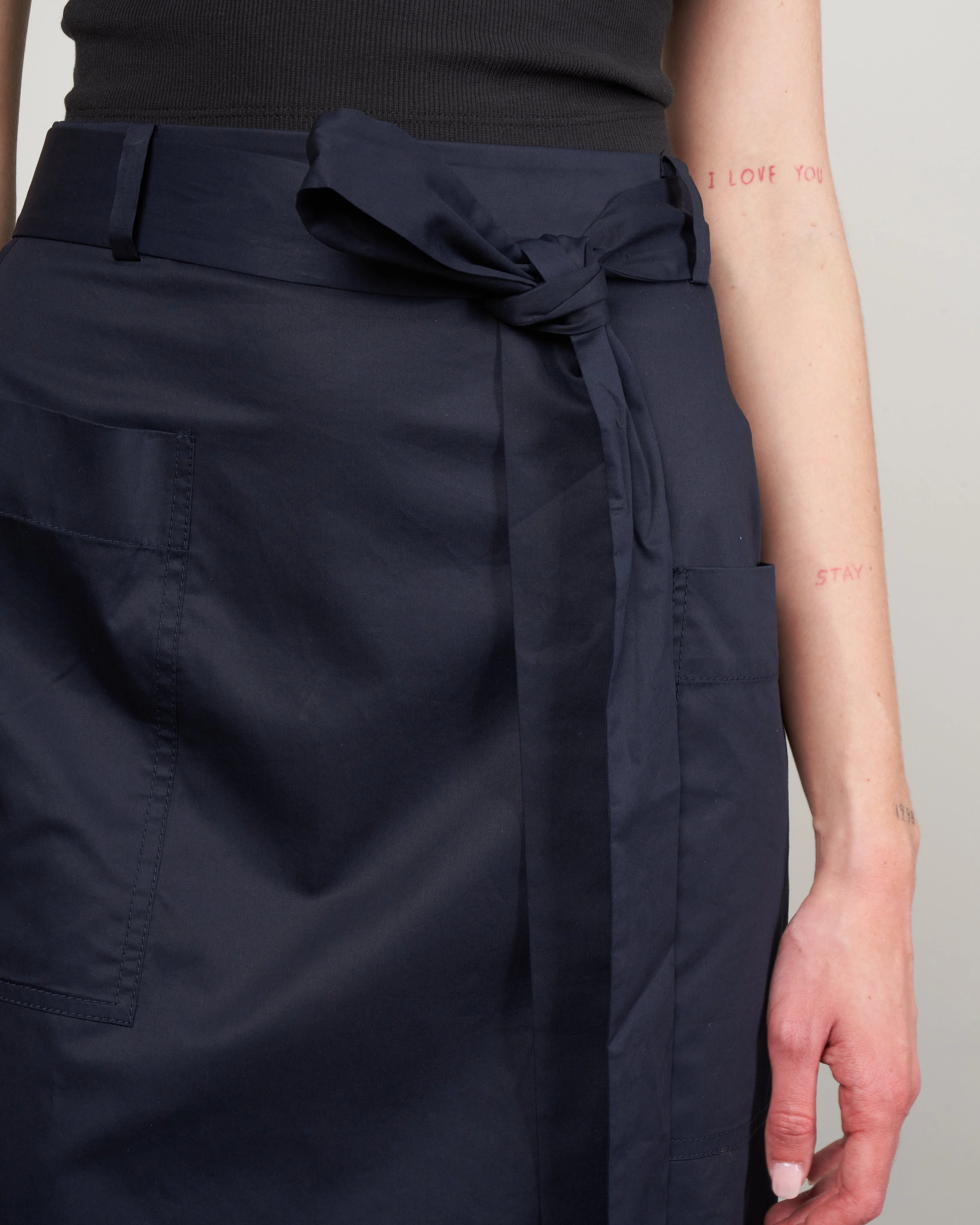 eco poplin lean back wrap skirt - dark navy - Image 5