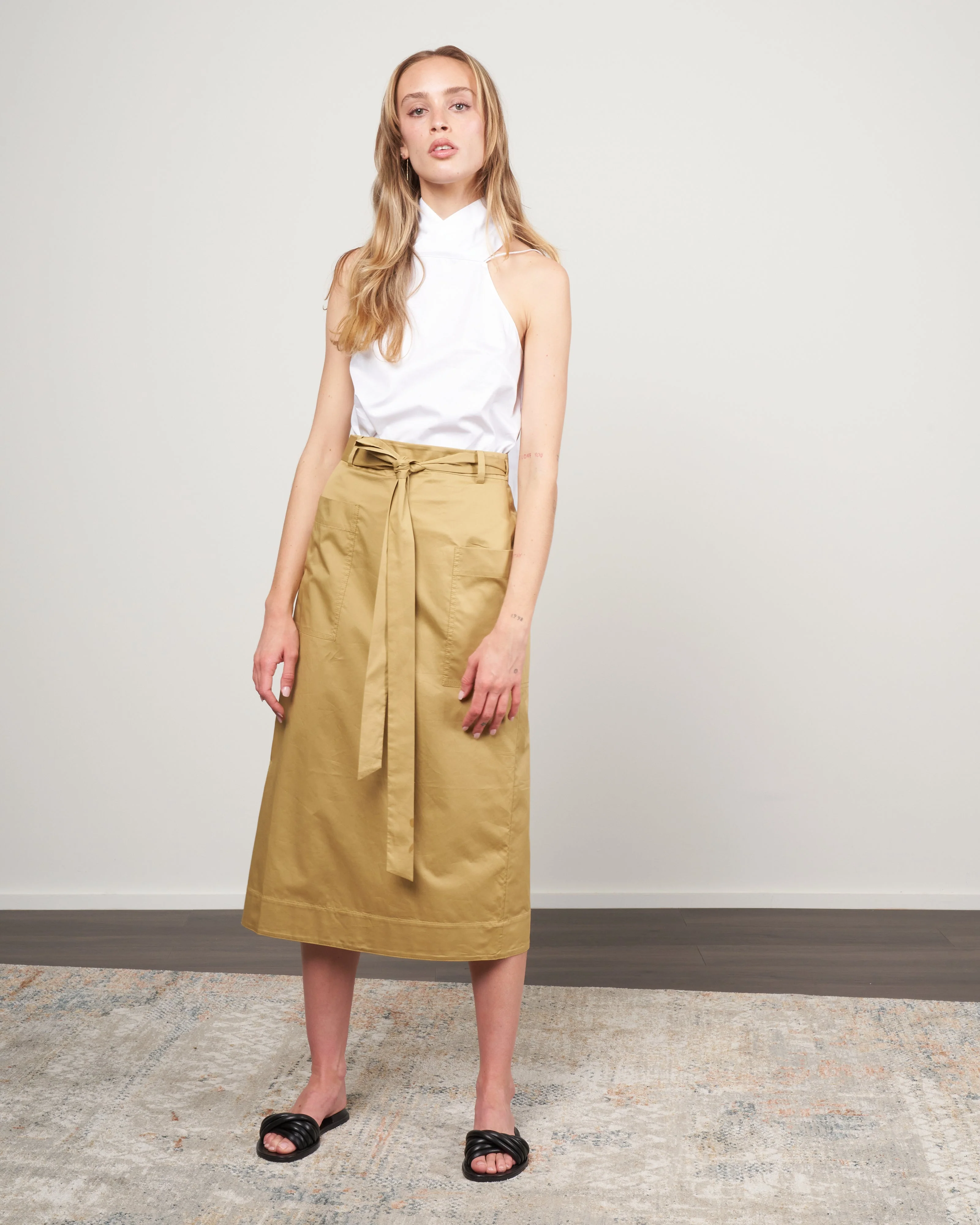 eco poplin lean back wrap skirt - khaki khaki - Image 2