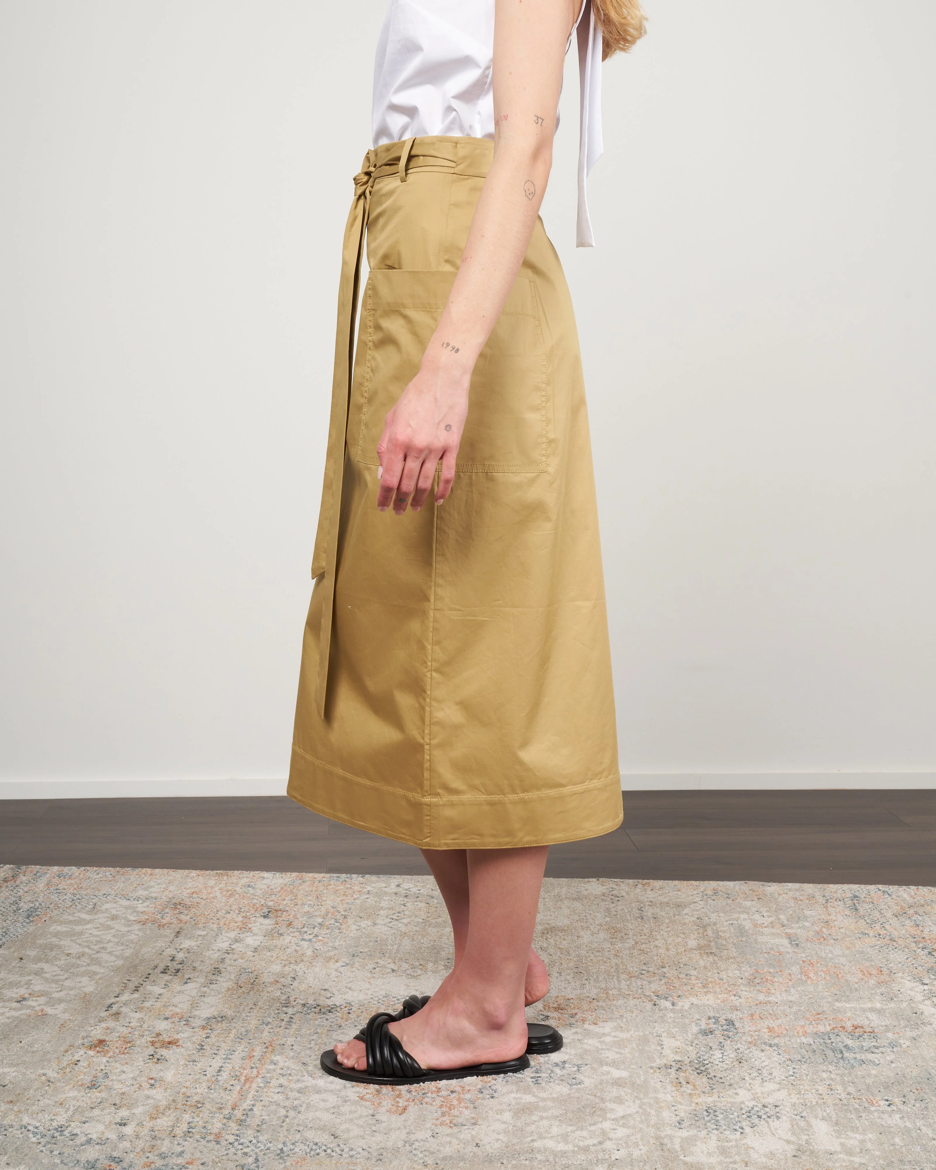 eco poplin lean back wrap skirt - khaki khaki - Image 3