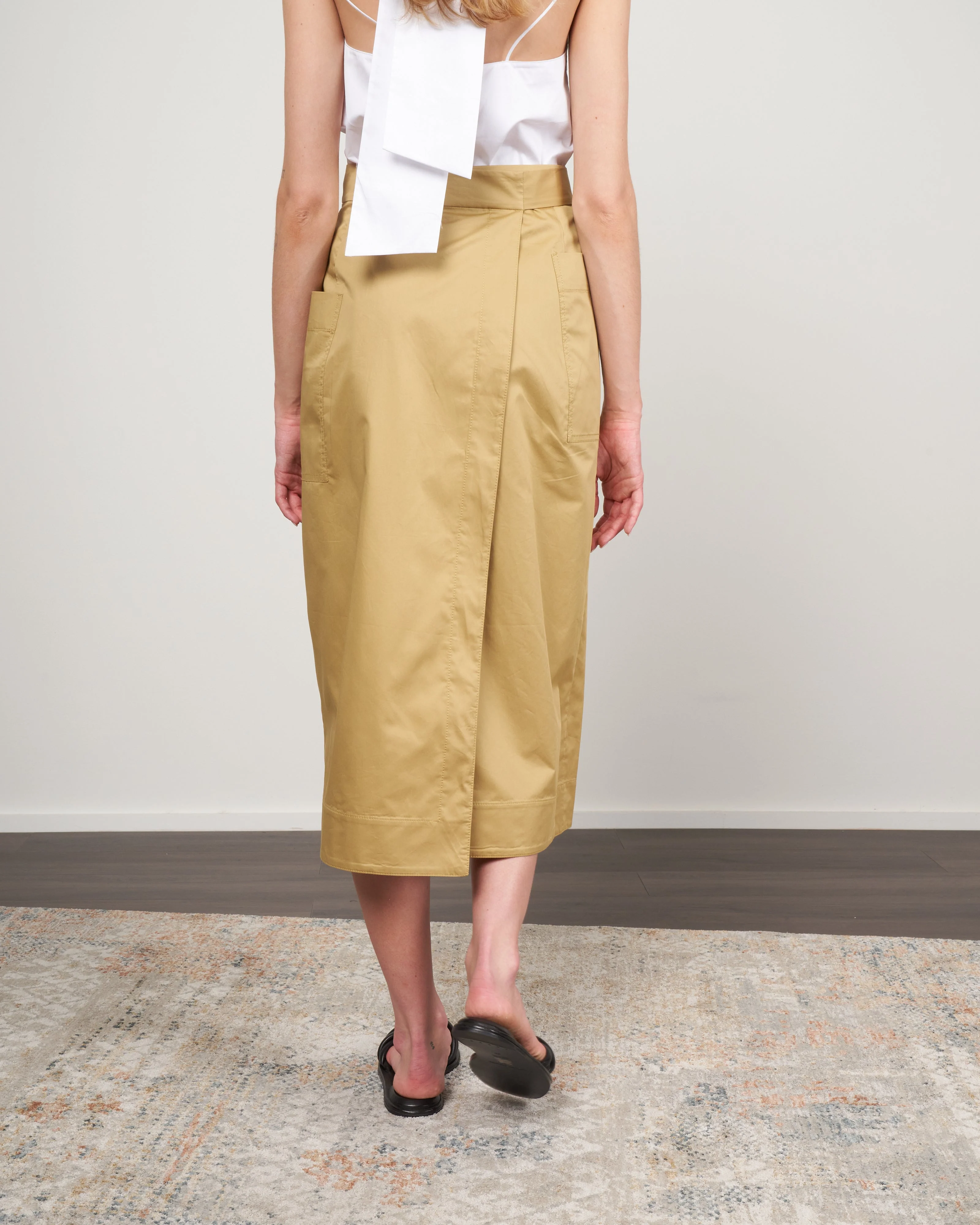 eco poplin lean back wrap skirt - khaki khaki - Image 4