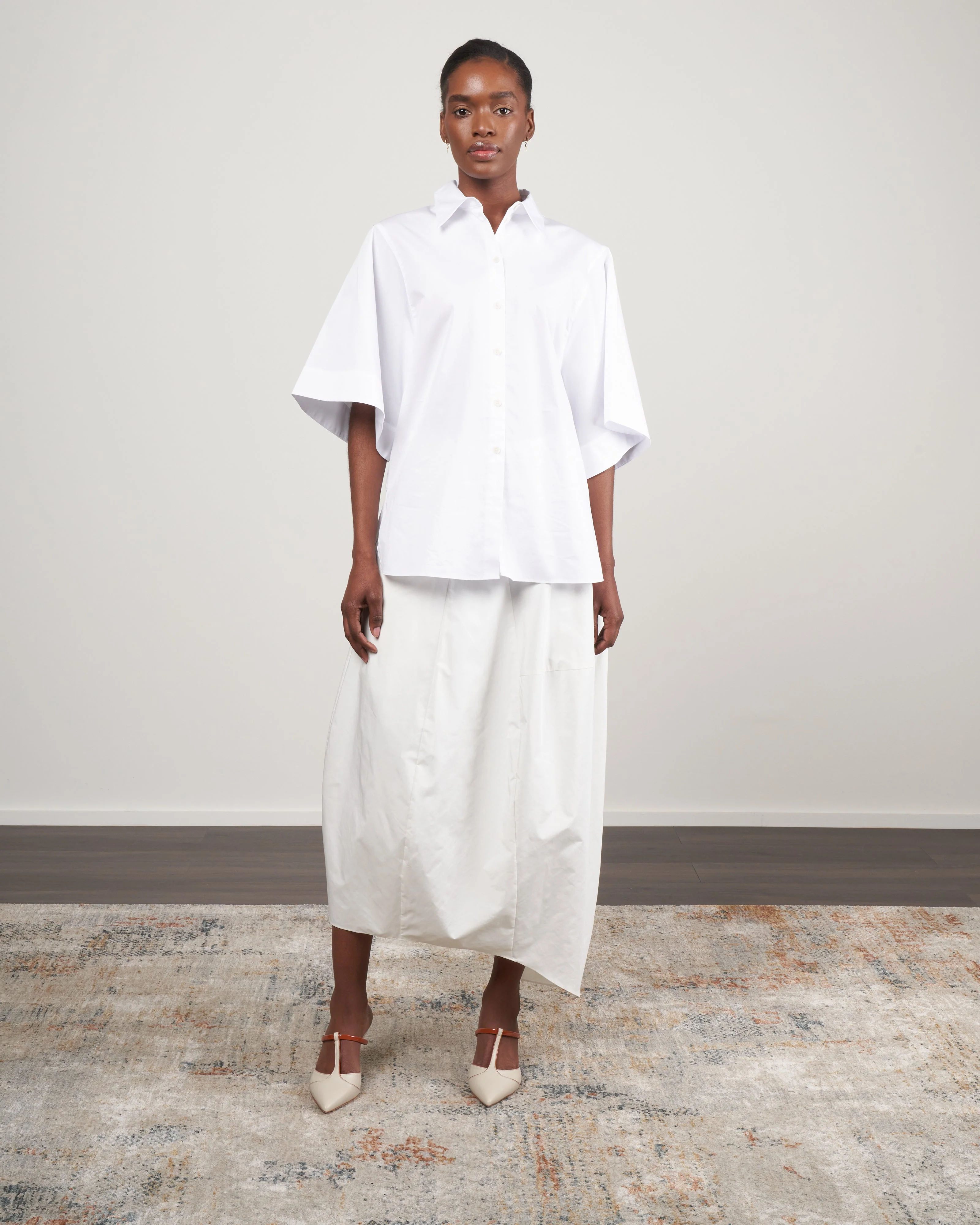 eco poplin rolled sleeve shirt - white - Image 2