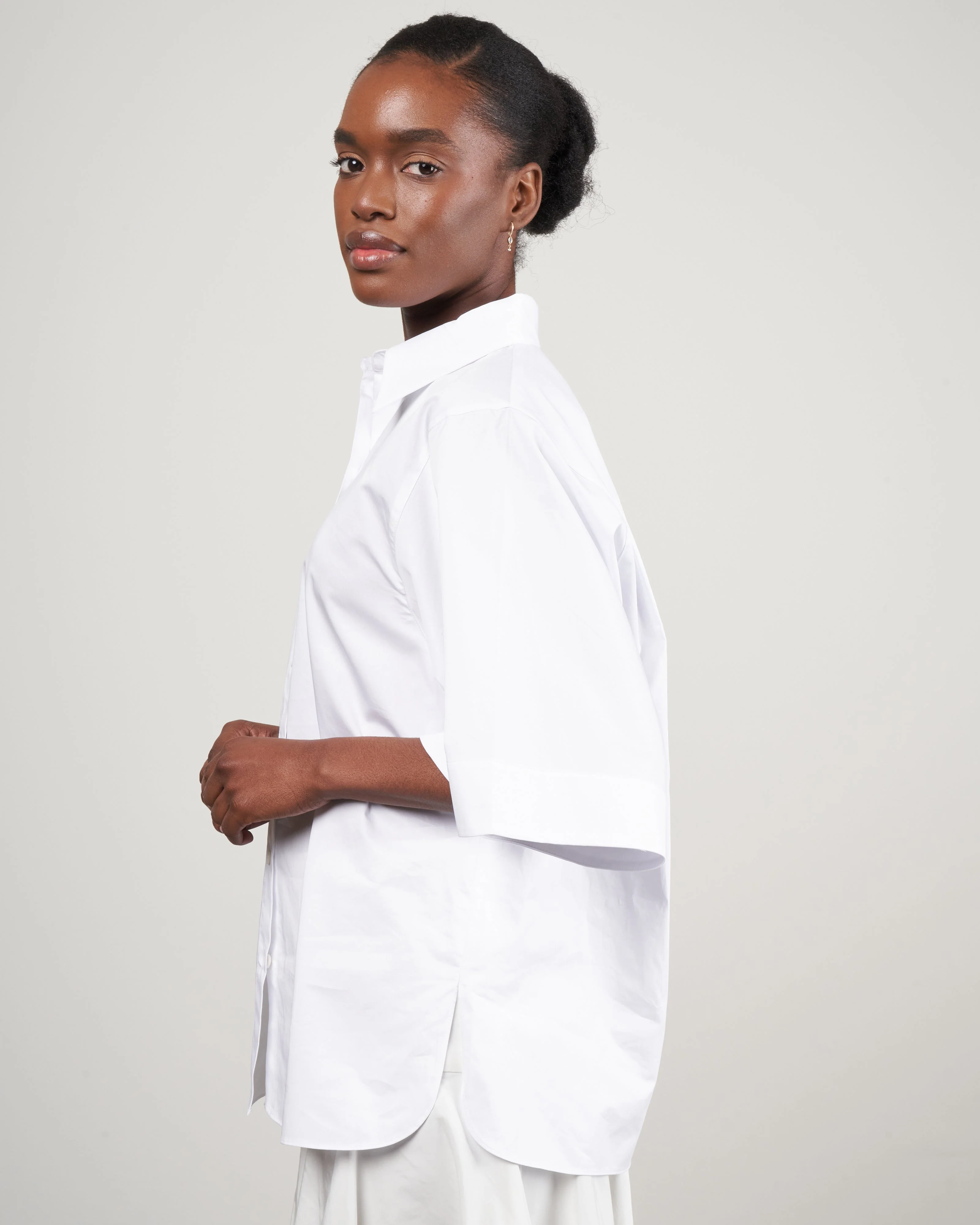eco poplin rolled sleeve shirt - white - Image 3