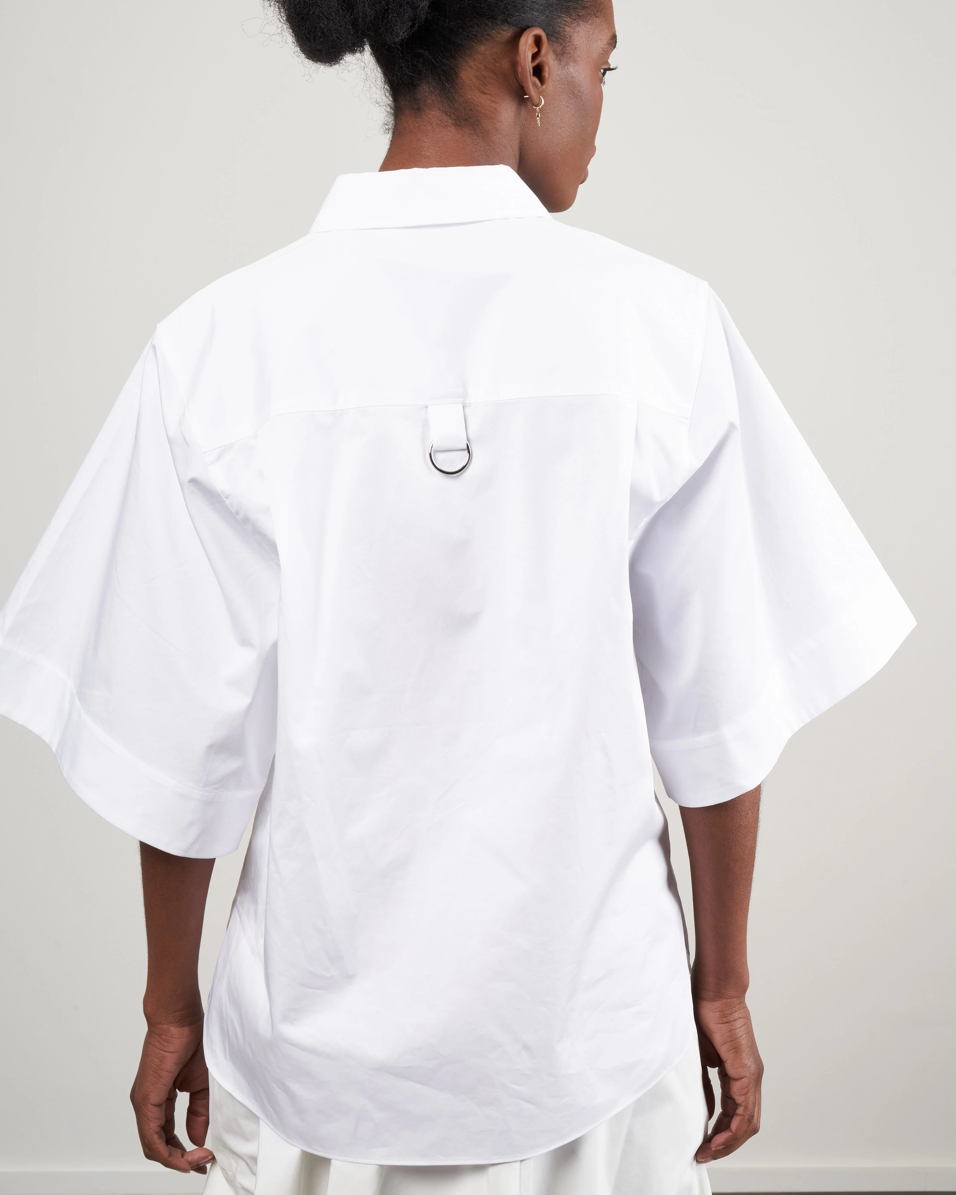 eco poplin rolled sleeve shirt - white - Image 4