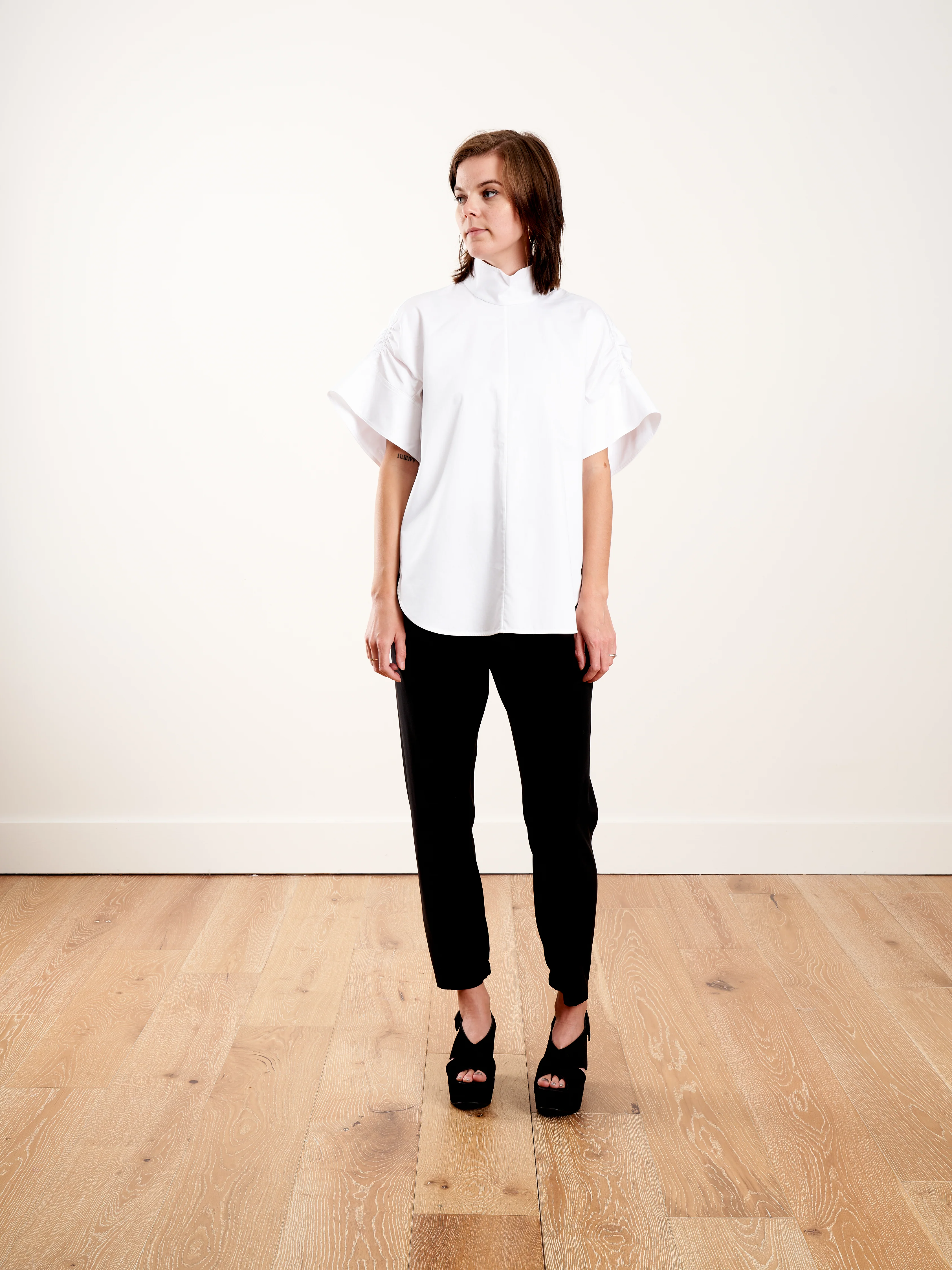 eco poplin shirred sleeve top - white - Image 2