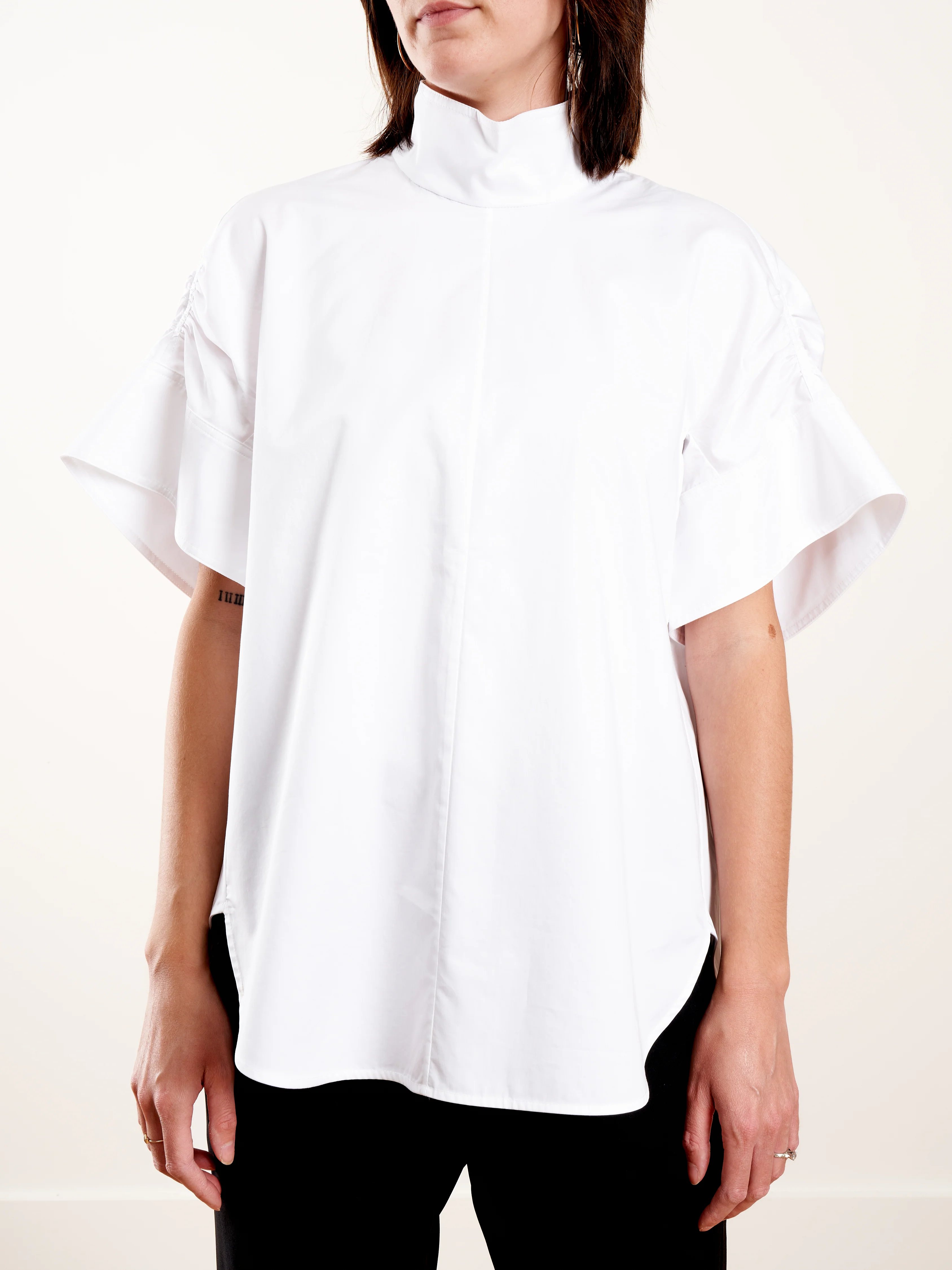 eco poplin shirred sleeve top - white - Image 3