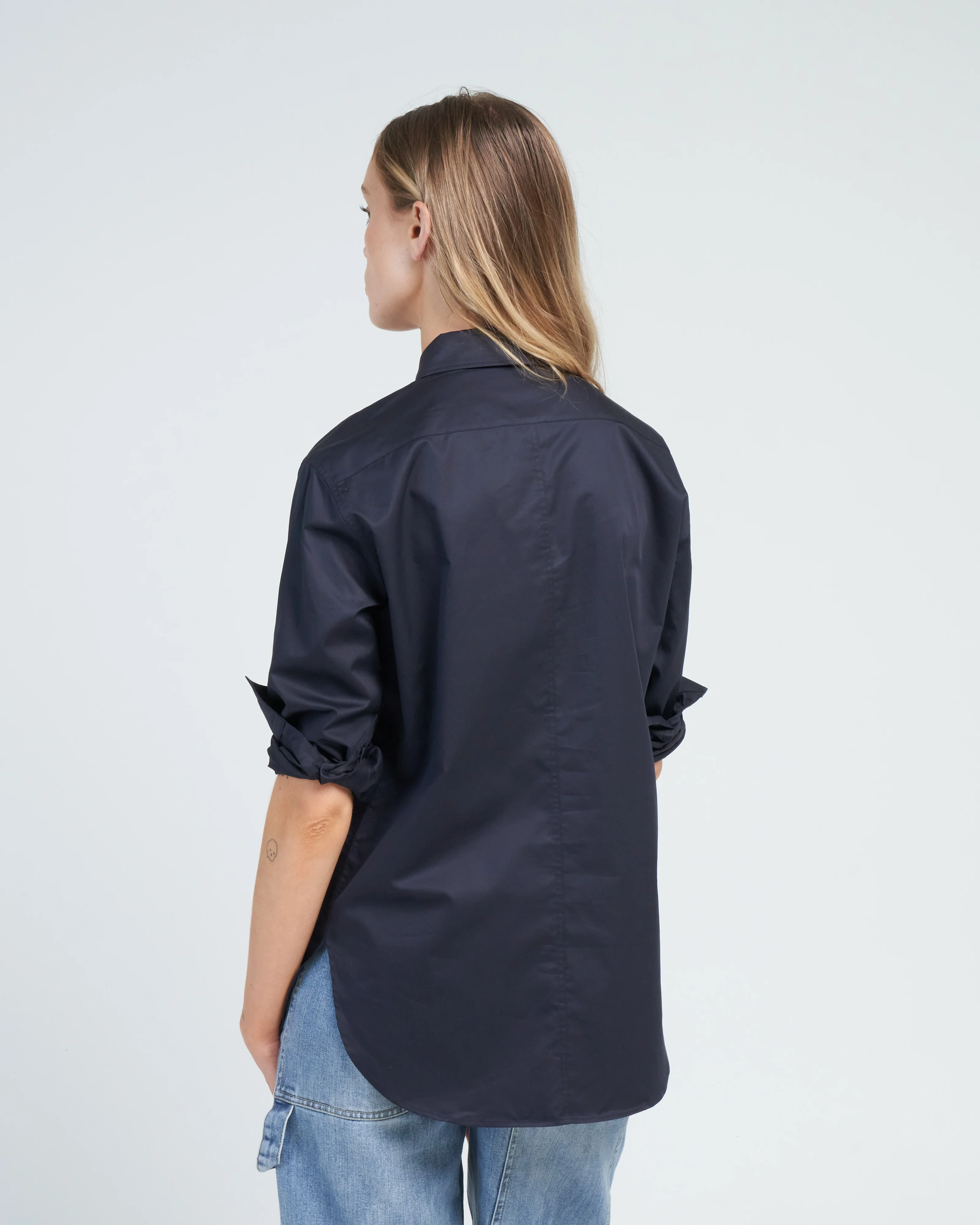 eco poplin shirt with inseam vent - dark navy - Image 4