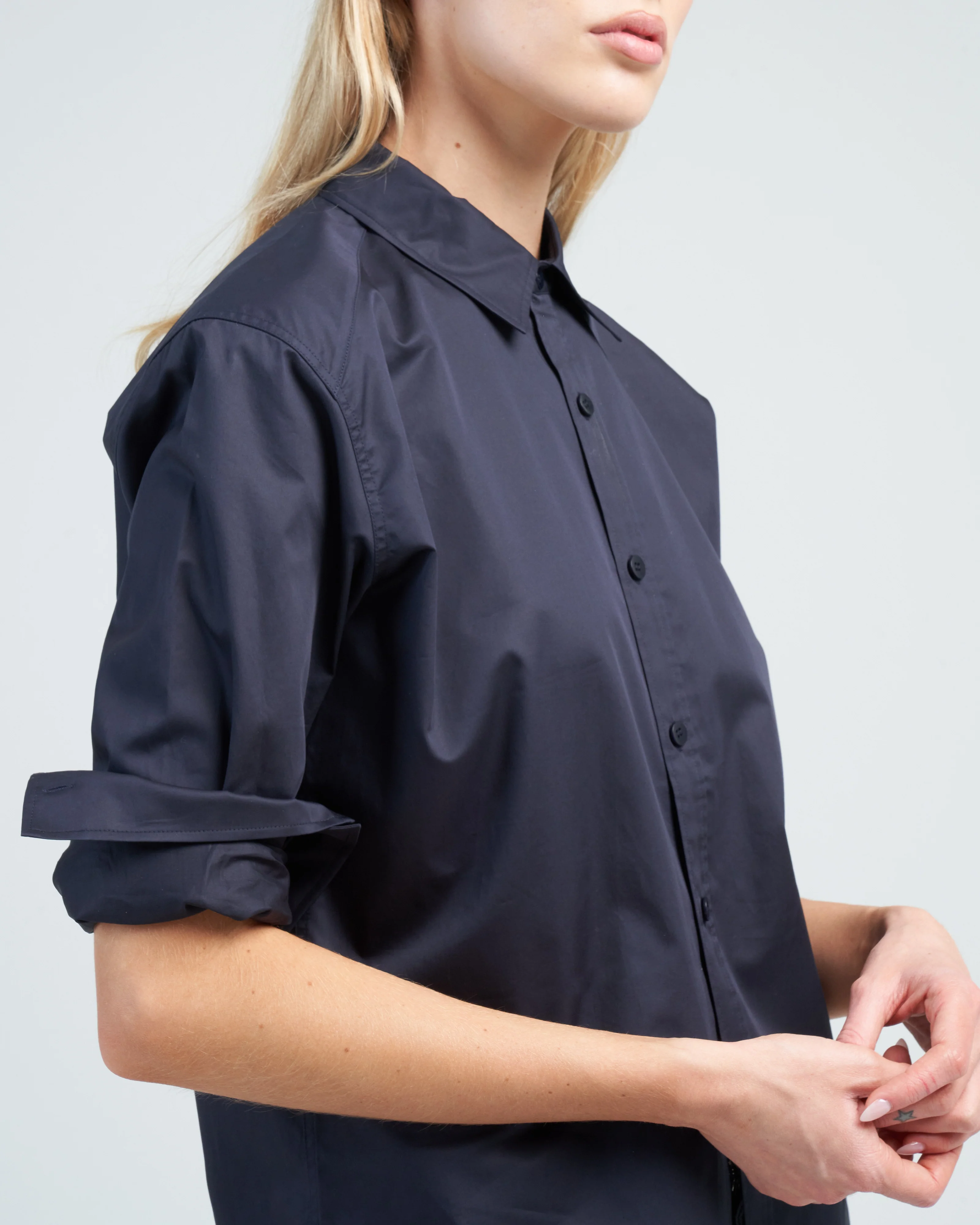 eco poplin shirt with inseam vent - dark navy - Image 5
