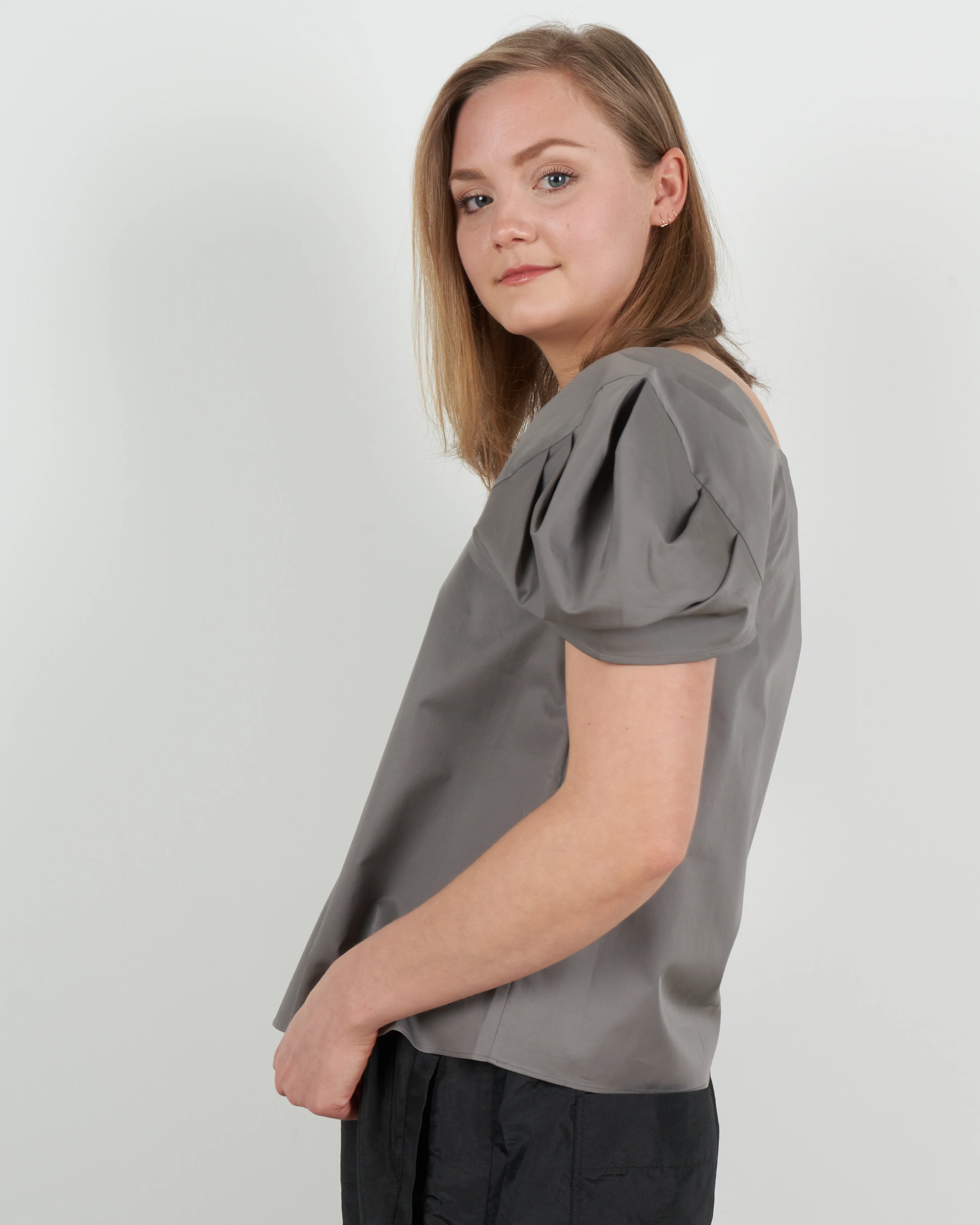 eco poplin square neck top - mink grey - Image 2