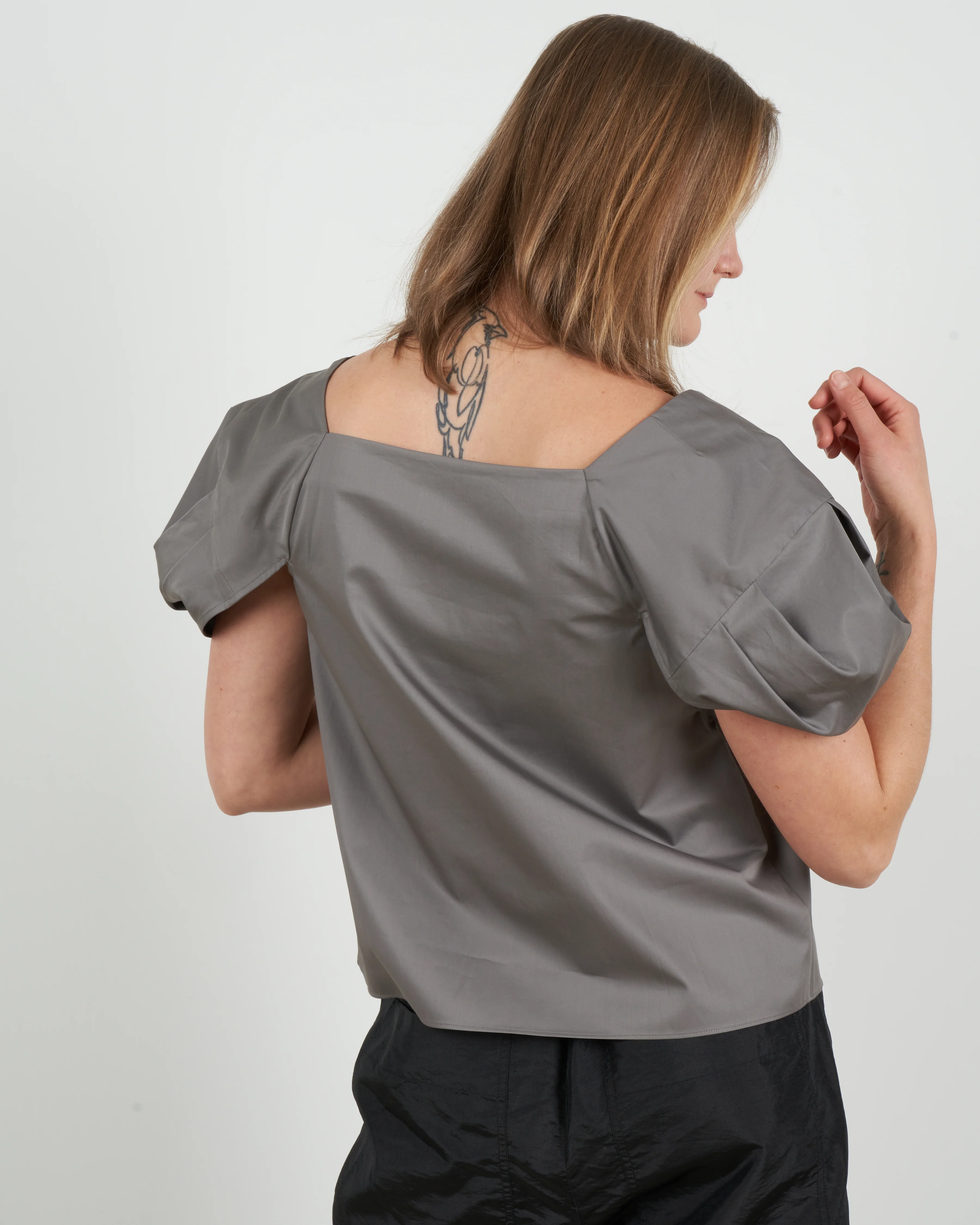 eco poplin square neck top - mink grey - Image 3