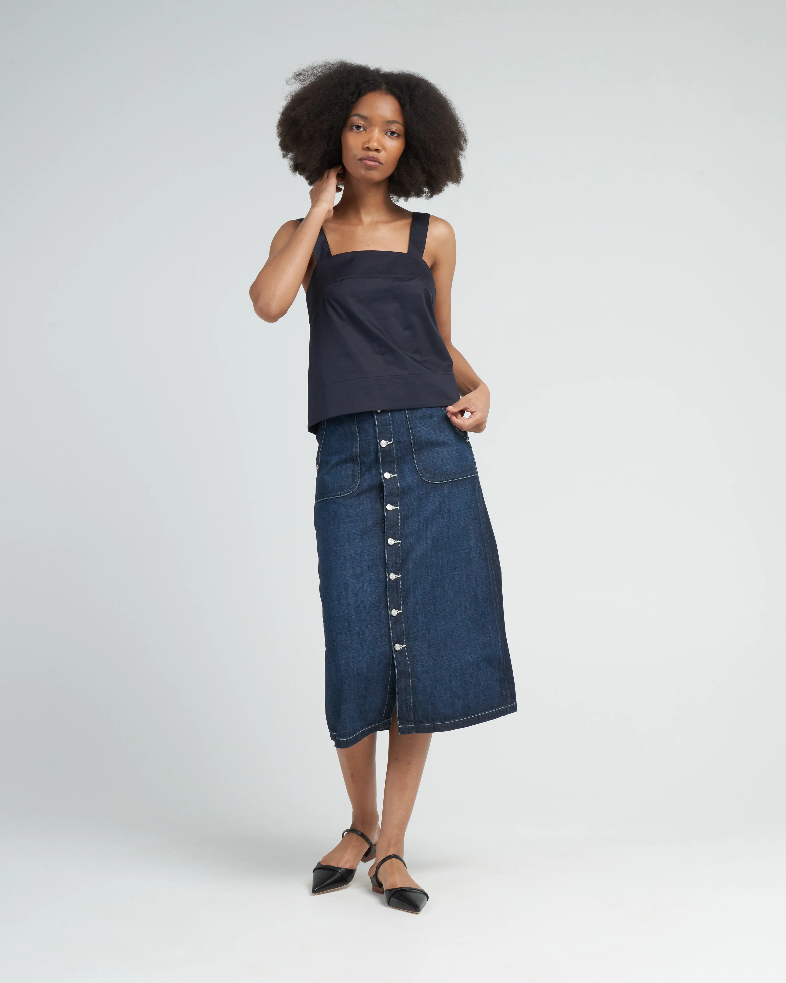 eco poplin strappy top - dark navy - Image 2