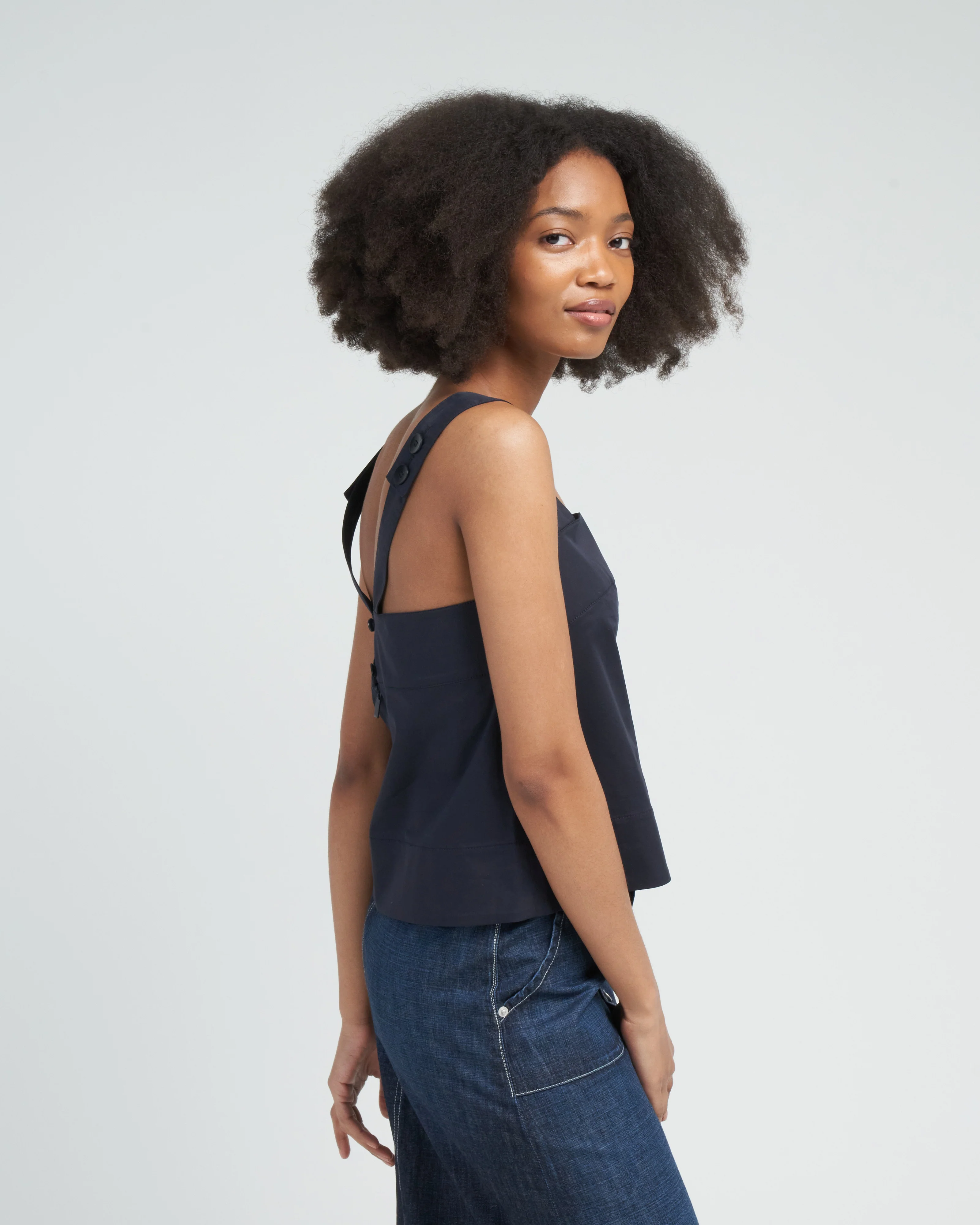 eco poplin strappy top - dark navy - Image 3
