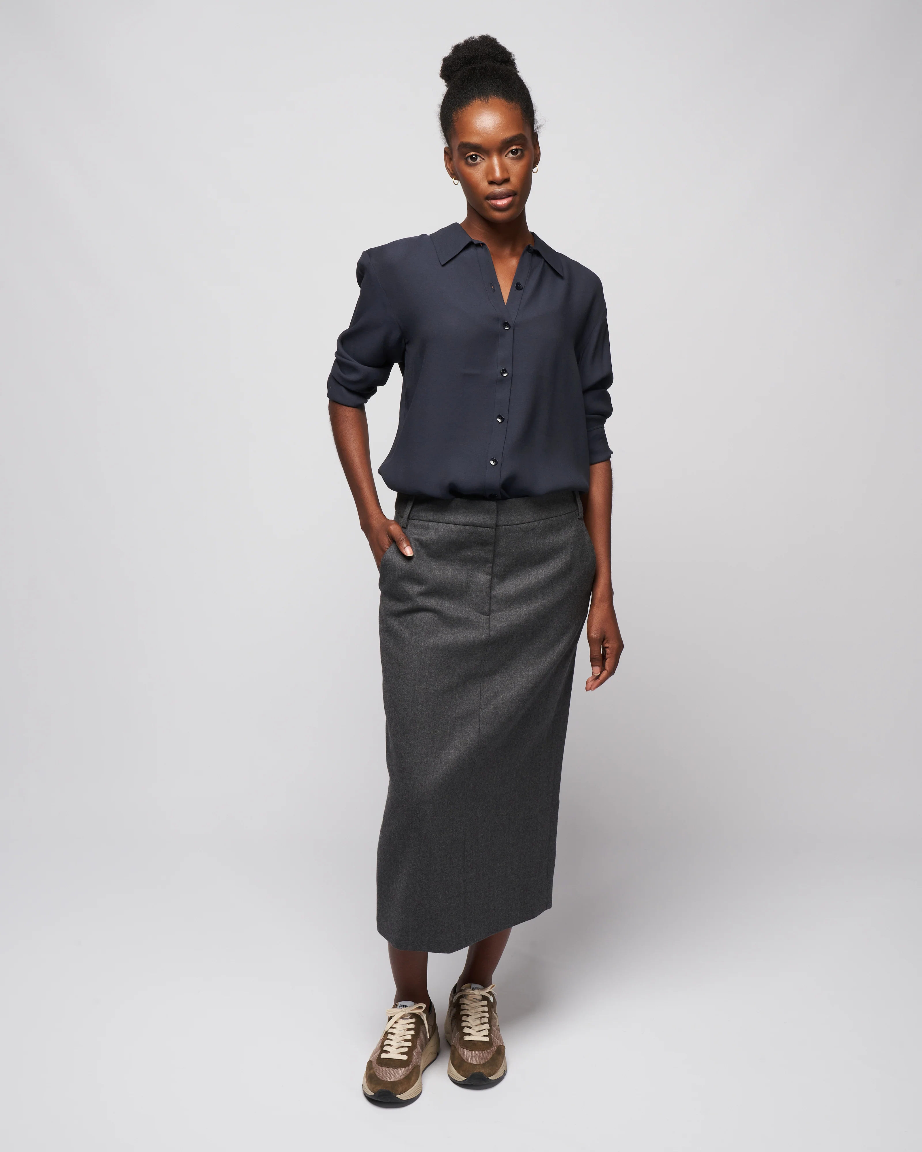 feather weight eco crepe slim shirt - midnight navy - Image 2
