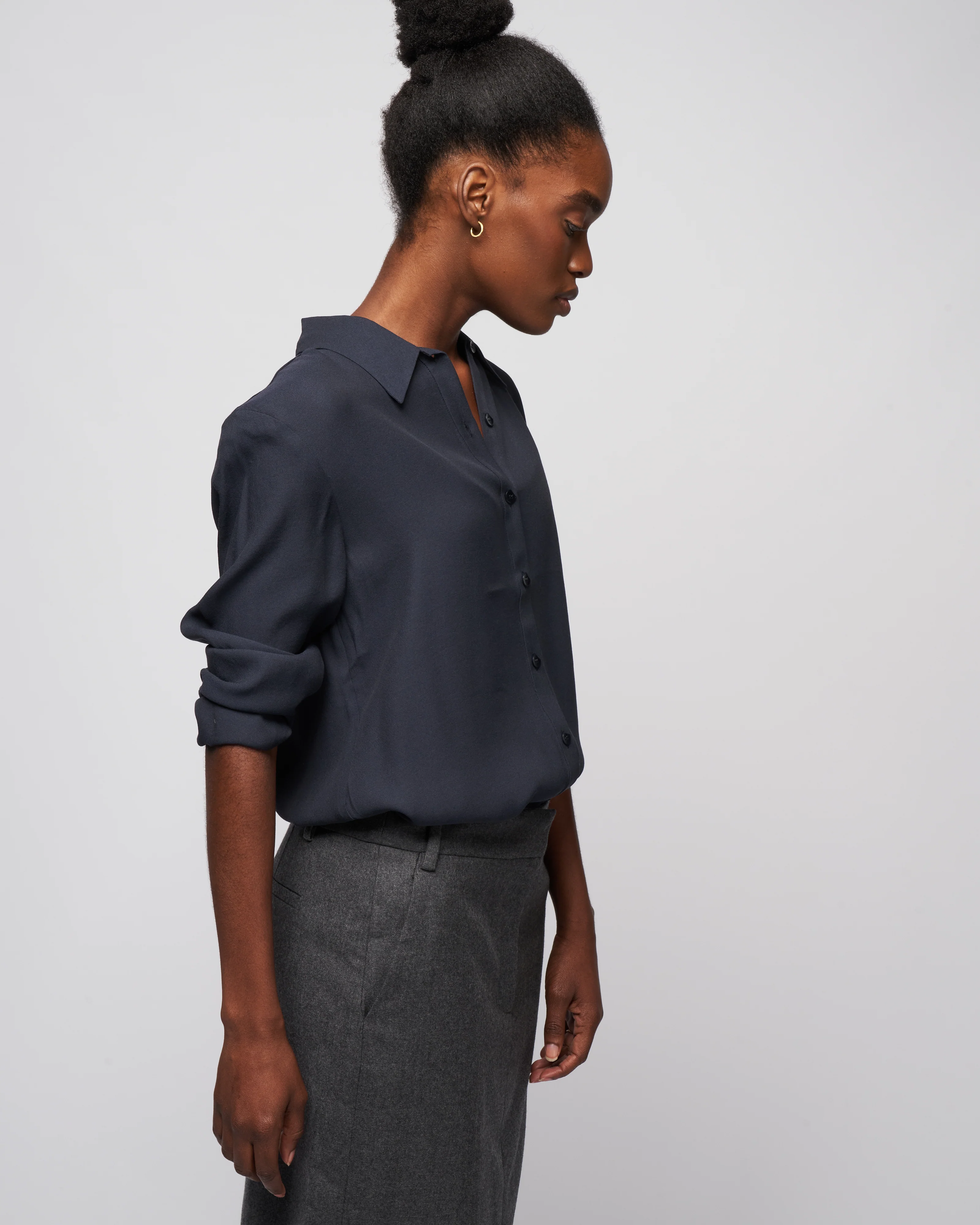 feather weight eco crepe slim shirt - midnight navy - Image 3