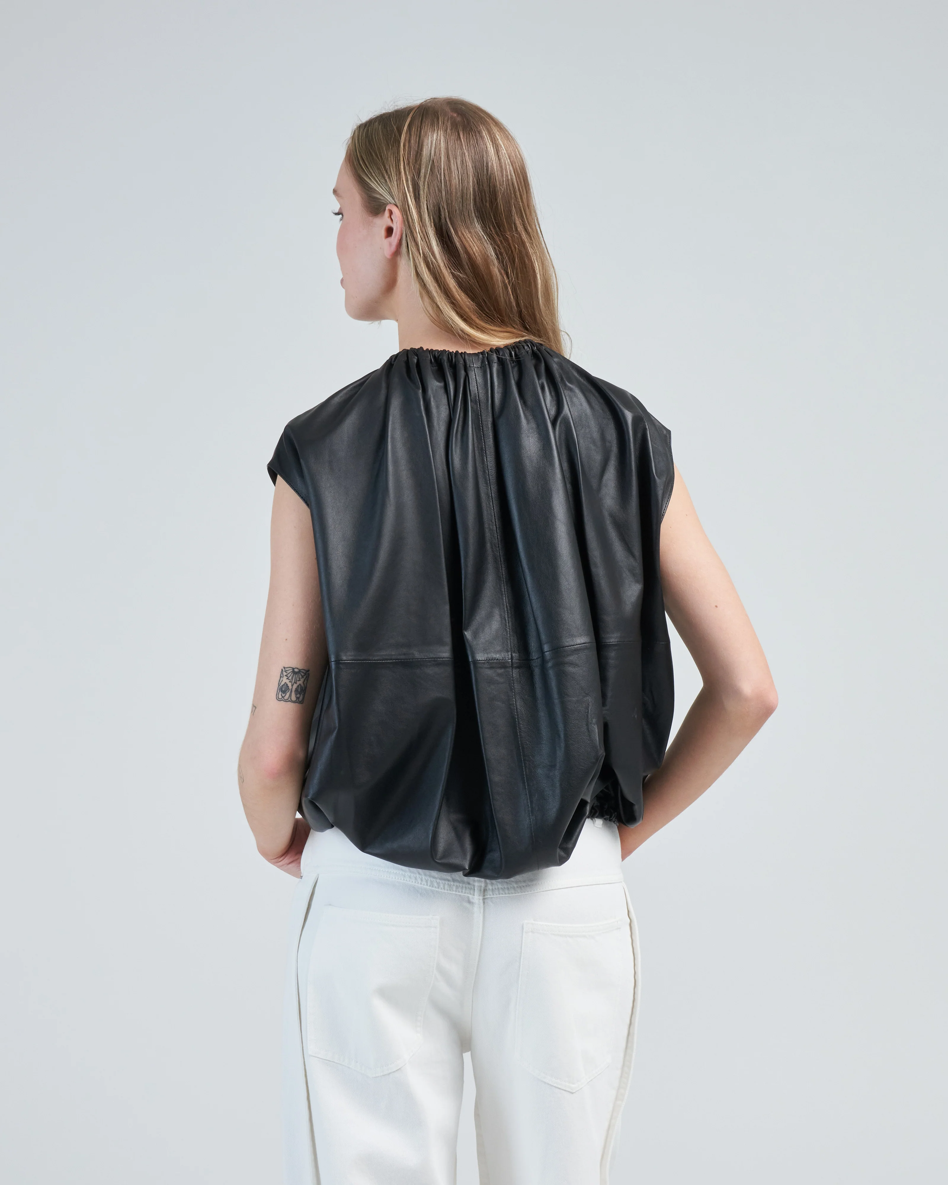 feather weight leather shirred neck circular top - Image 5