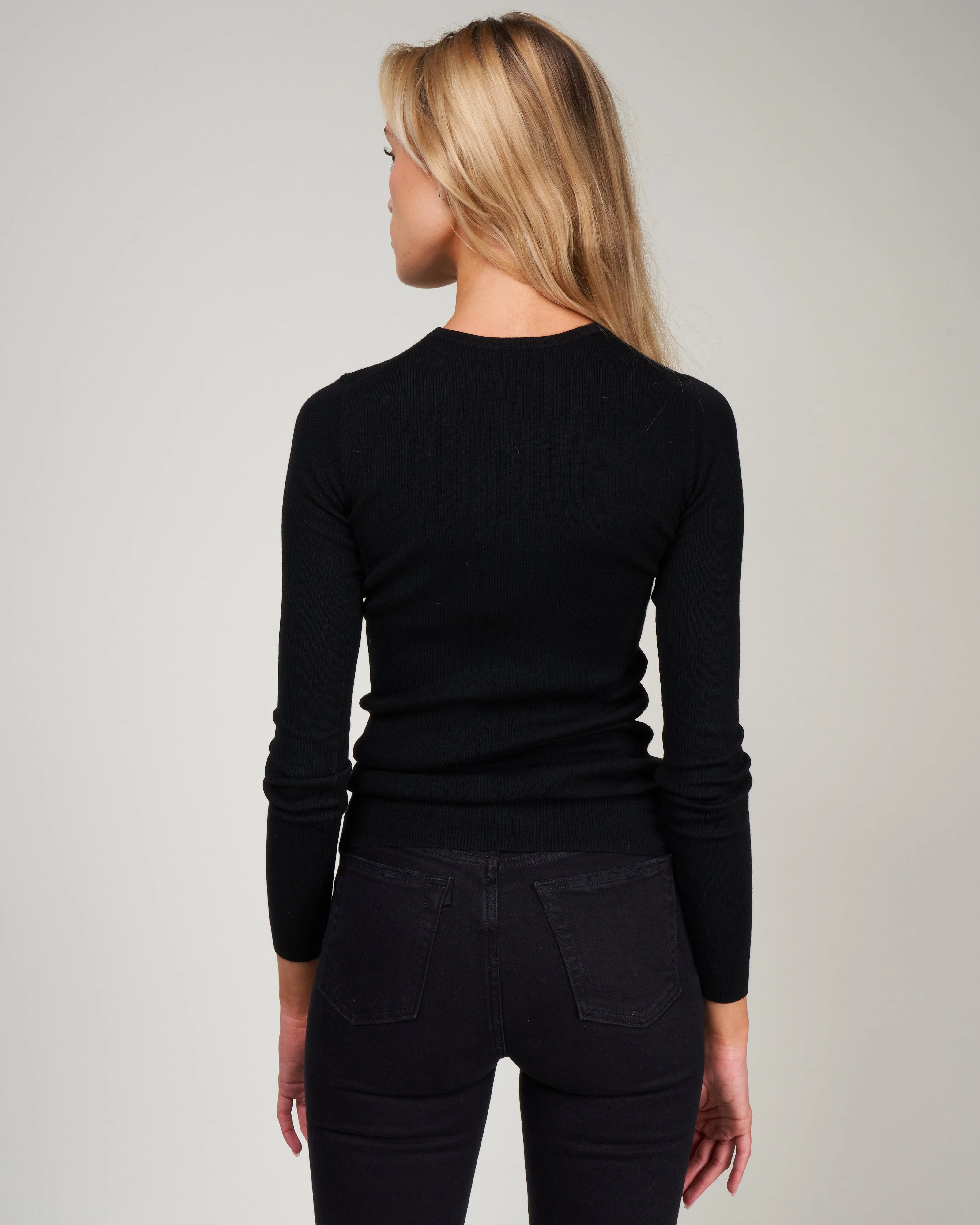 feather weight ribbed sweater crewneck pullover - black - Image 4