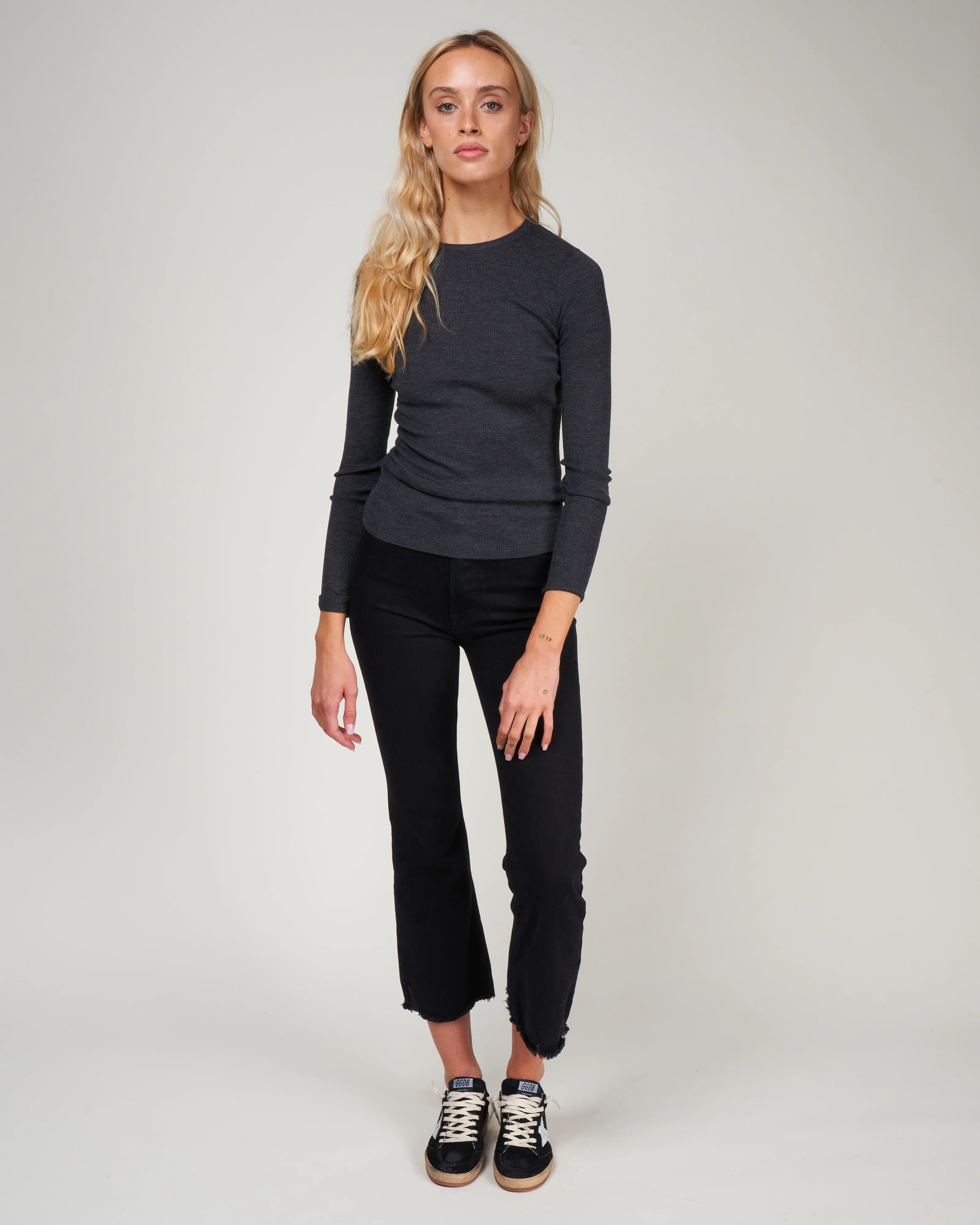 feather weight ribbed sweater crewneck pullover - dark heather grey - Image 2
