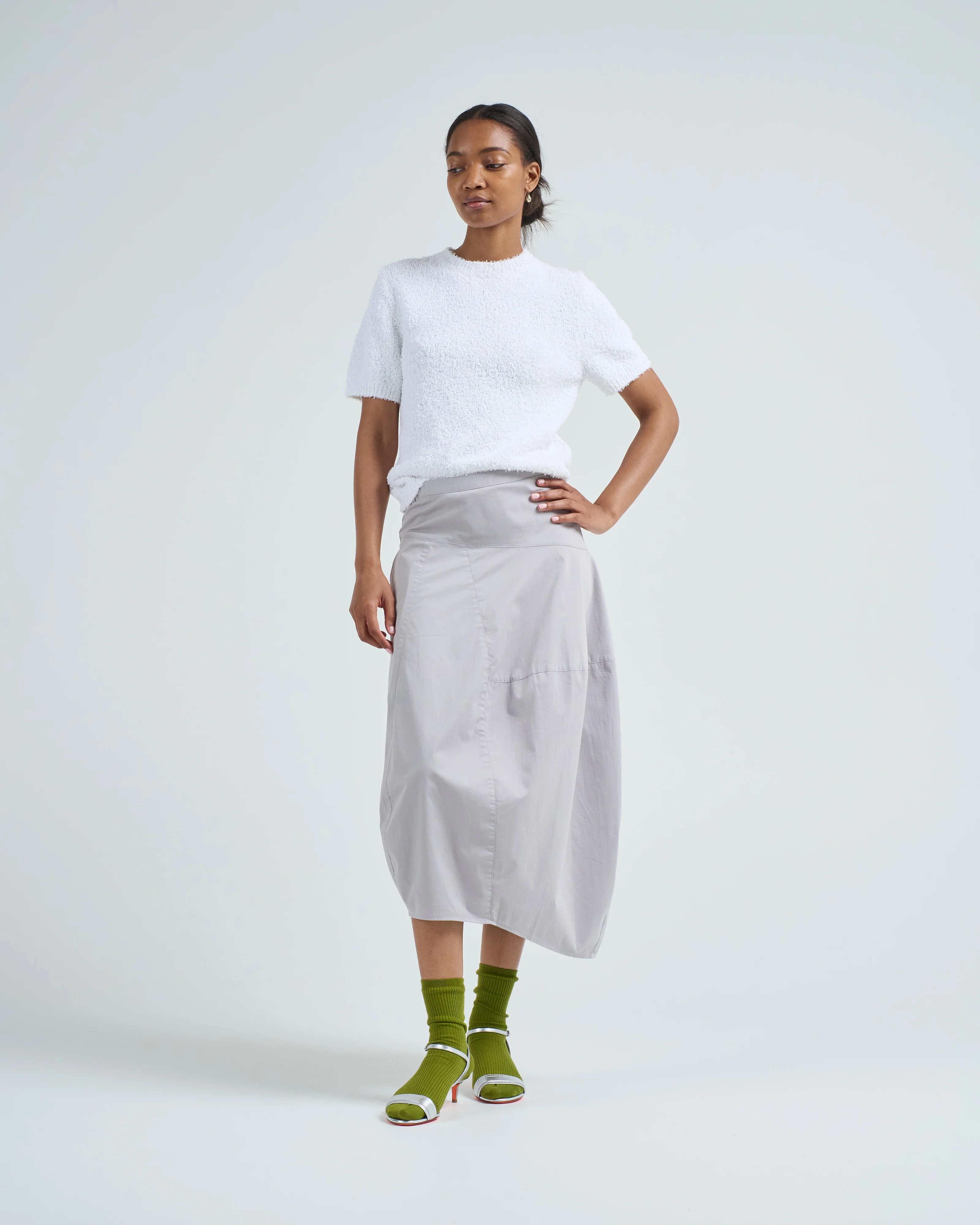 garment dyed silky cotton asymmetrical balloon skirt - Image 2