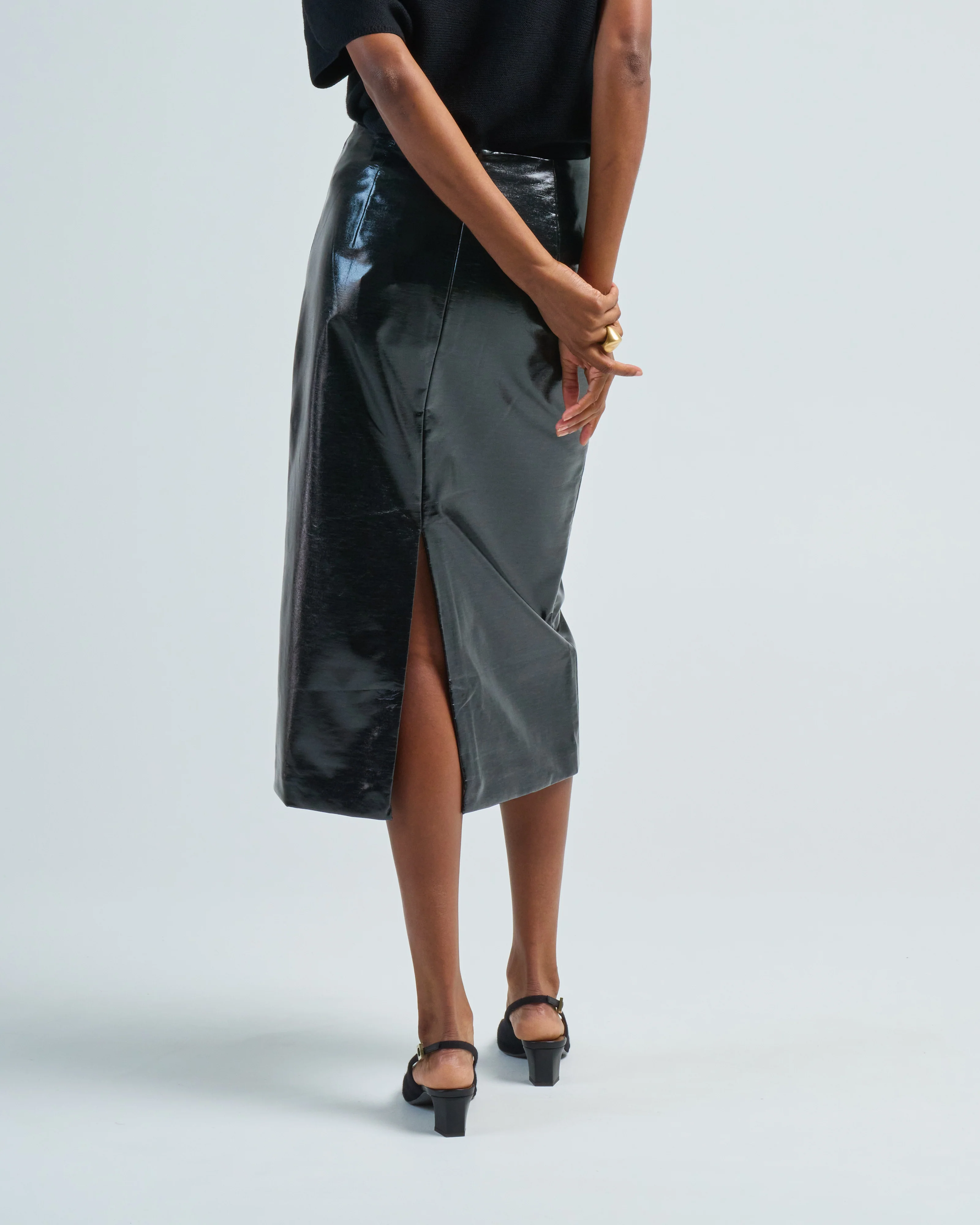 glossed jersey pencil skirt - Image 3