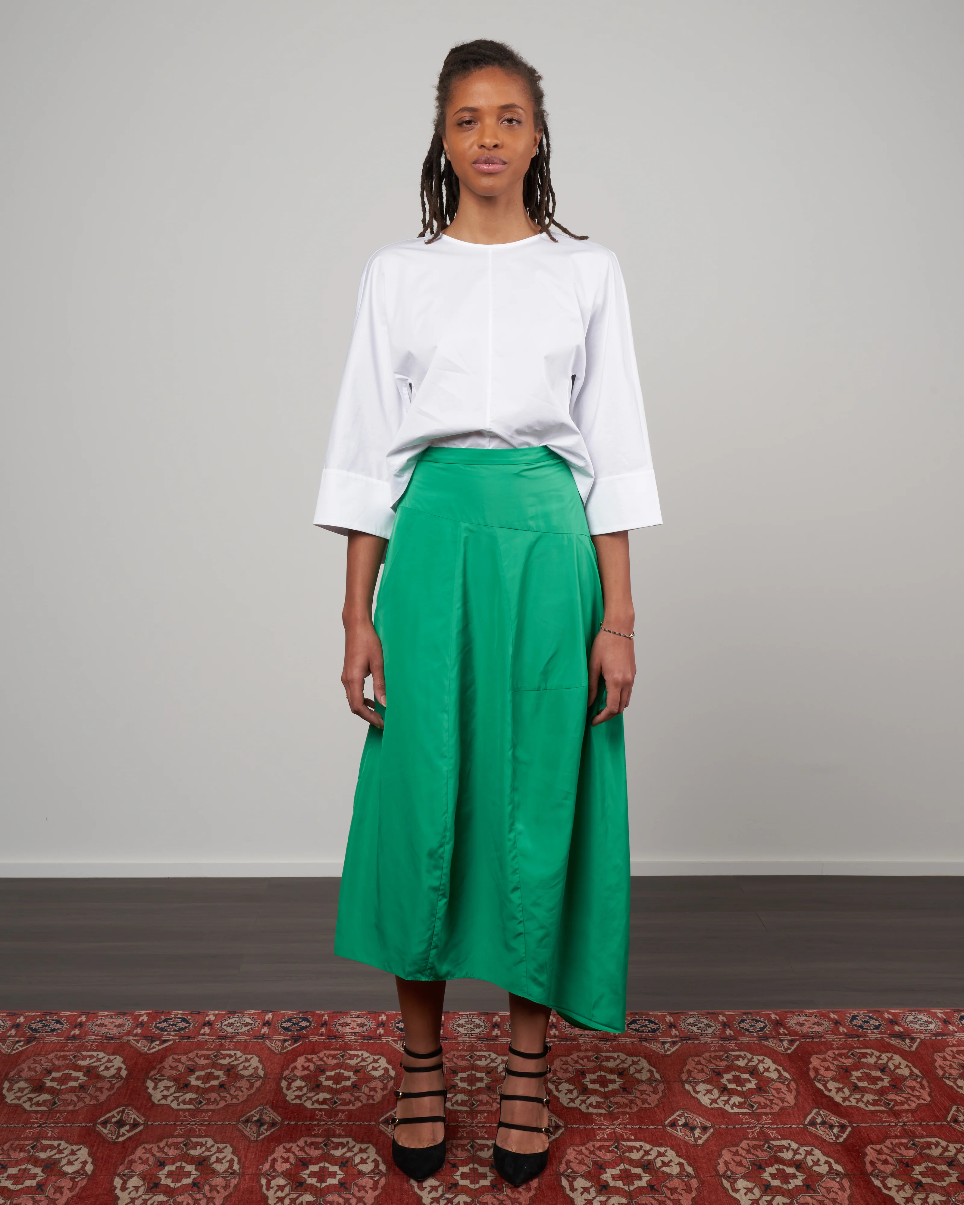 italian sporty nylon asymmetrical balloon skirt - jadeite green - Image 2