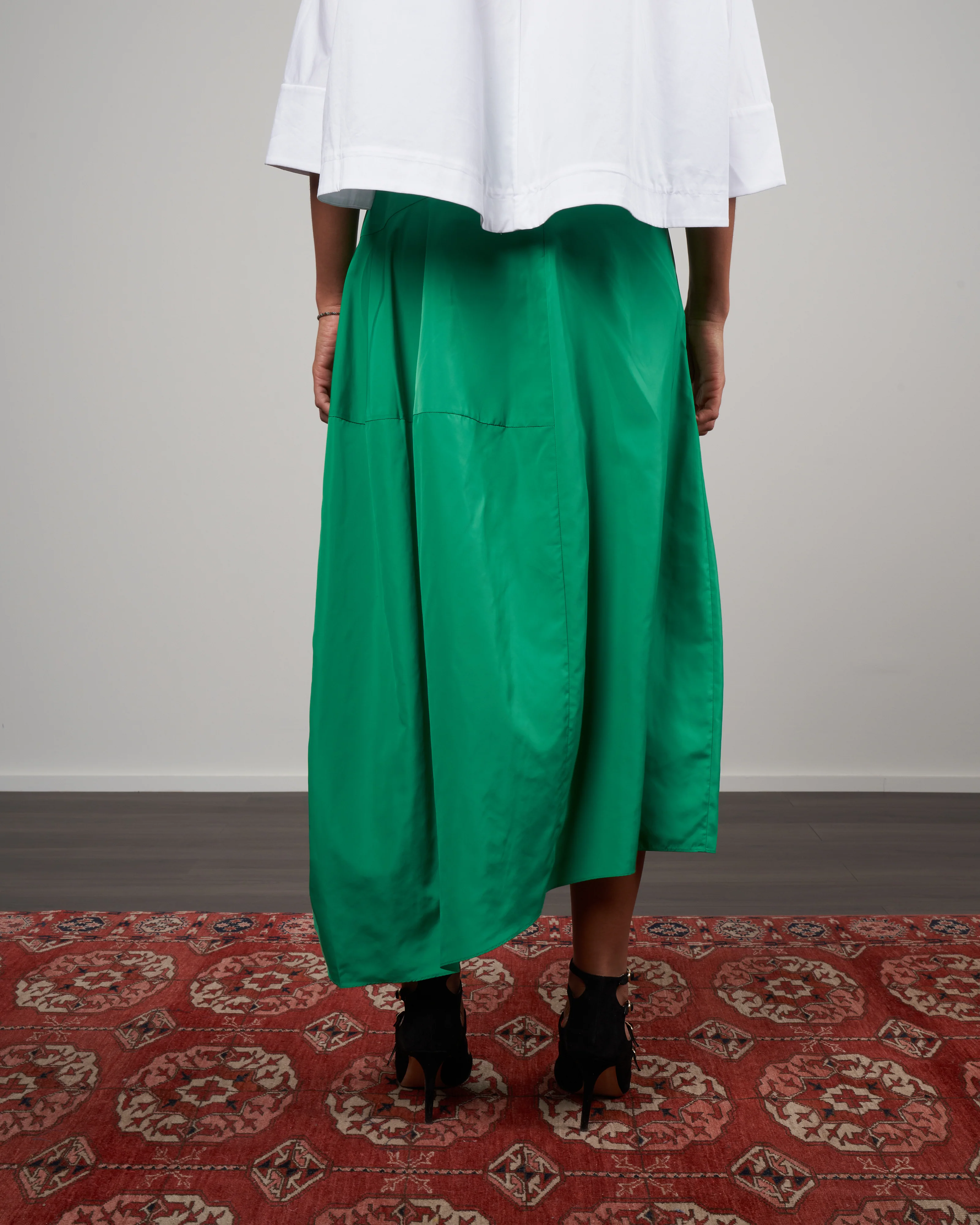 italian sporty nylon asymmetrical balloon skirt - jadeite green - Image 4
