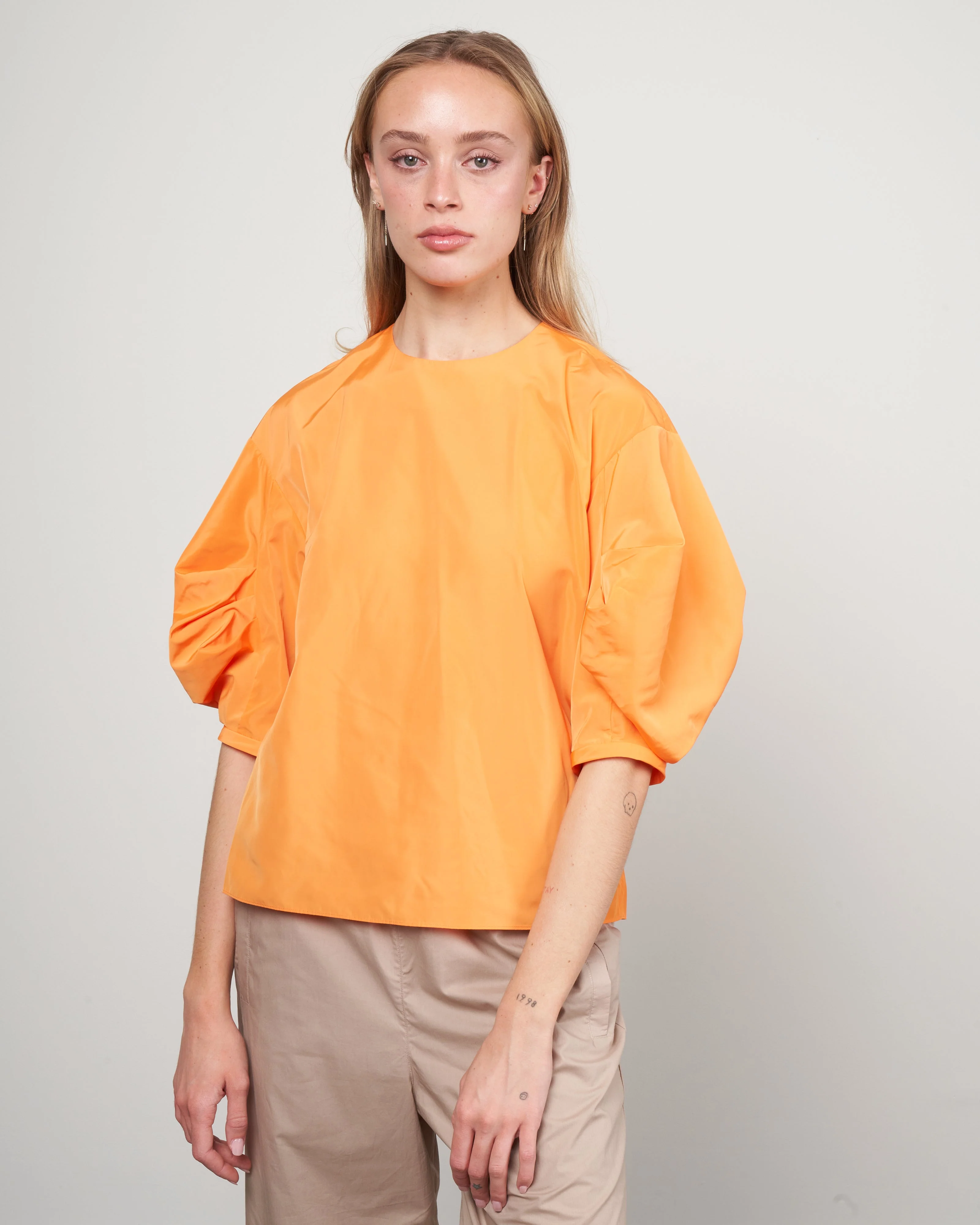 italian sporty nylon pleat sleeve top - orange - Image 2