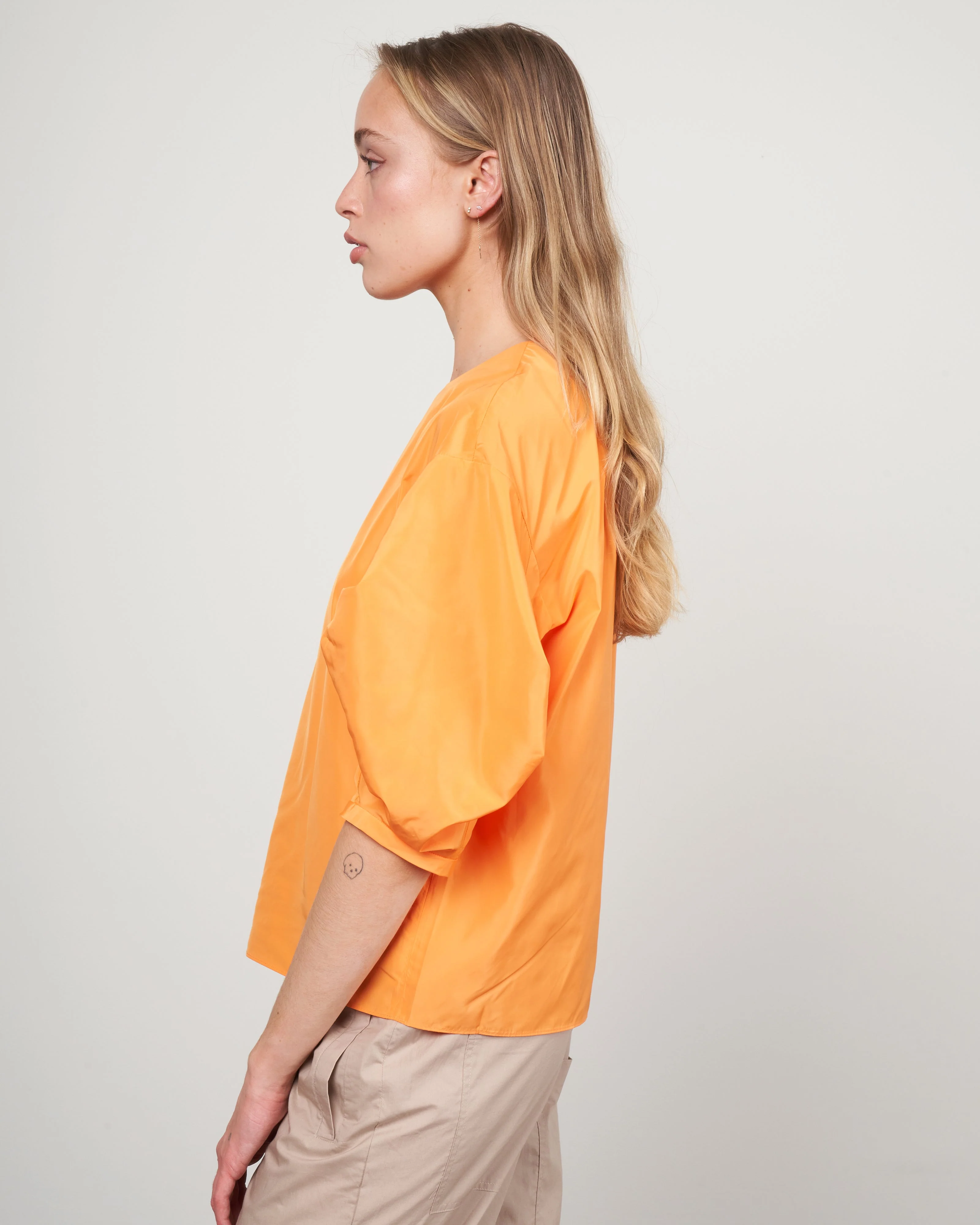 italian sporty nylon pleat sleeve top - orange - Image 3