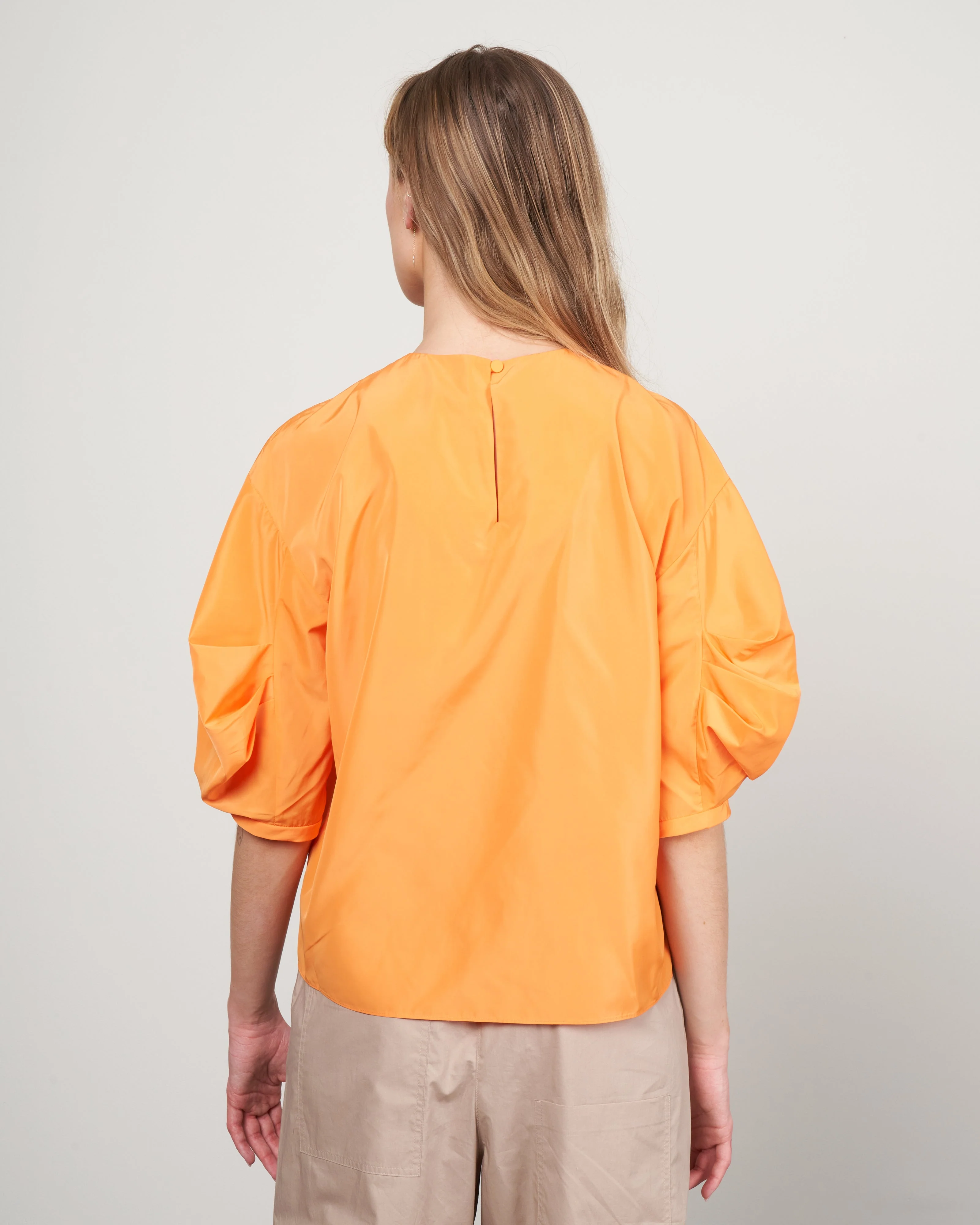 italian sporty nylon pleat sleeve top - orange - Image 4