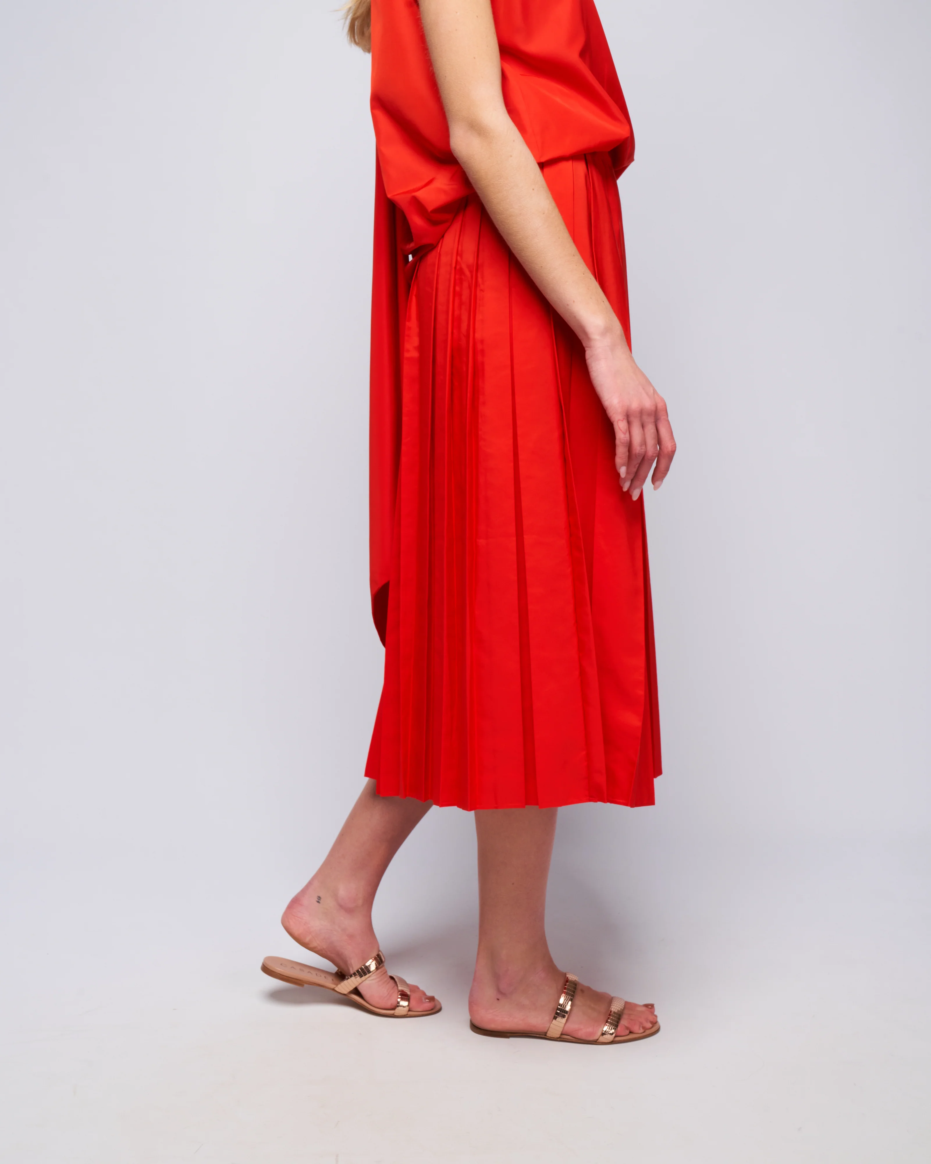 italian sporty nylon pleated pullon skirt - red - Image 3