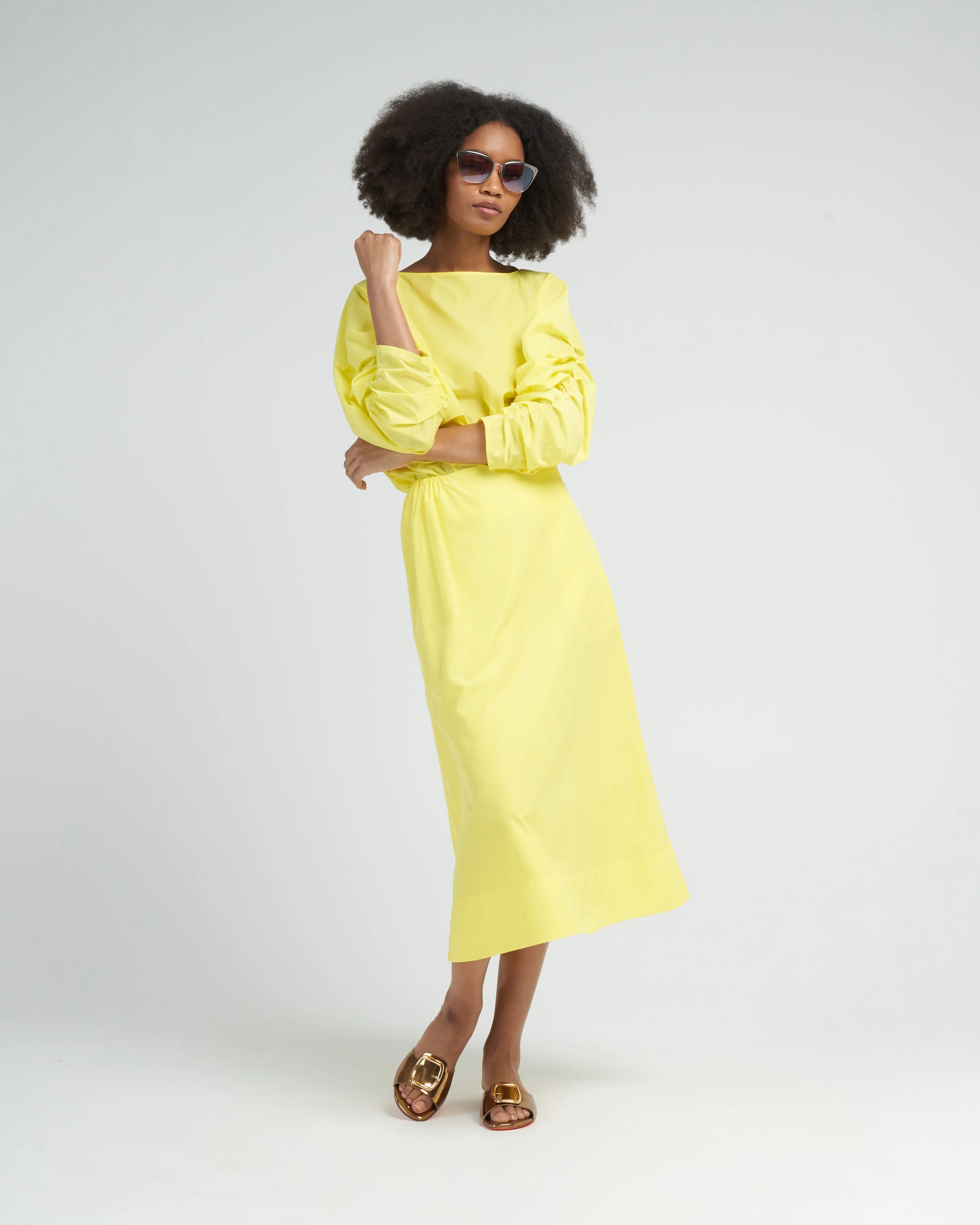 italian sporty nylon shirred sleeve top - yellow - Image 2