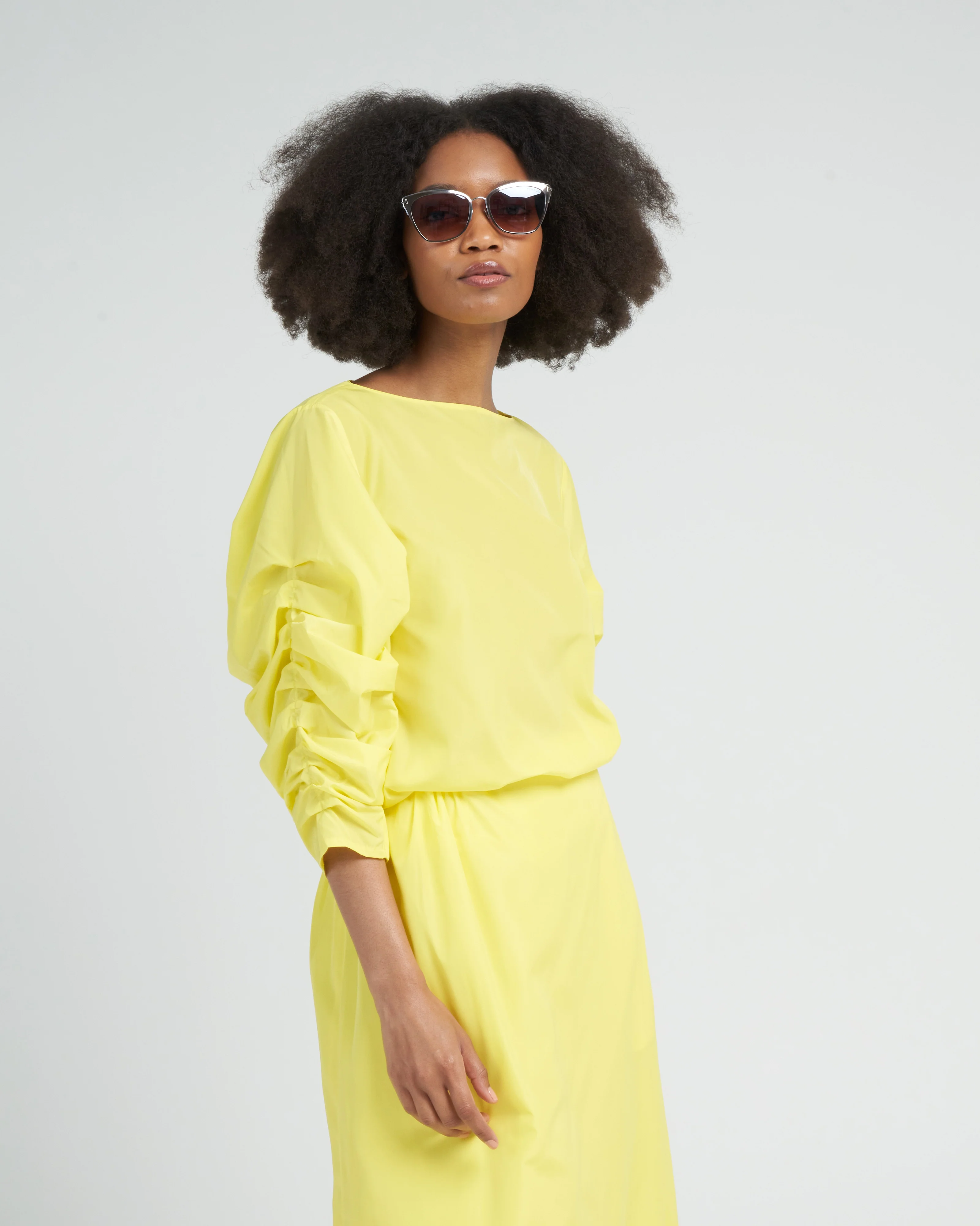 italian sporty nylon shirred sleeve top - yellow - Image 3