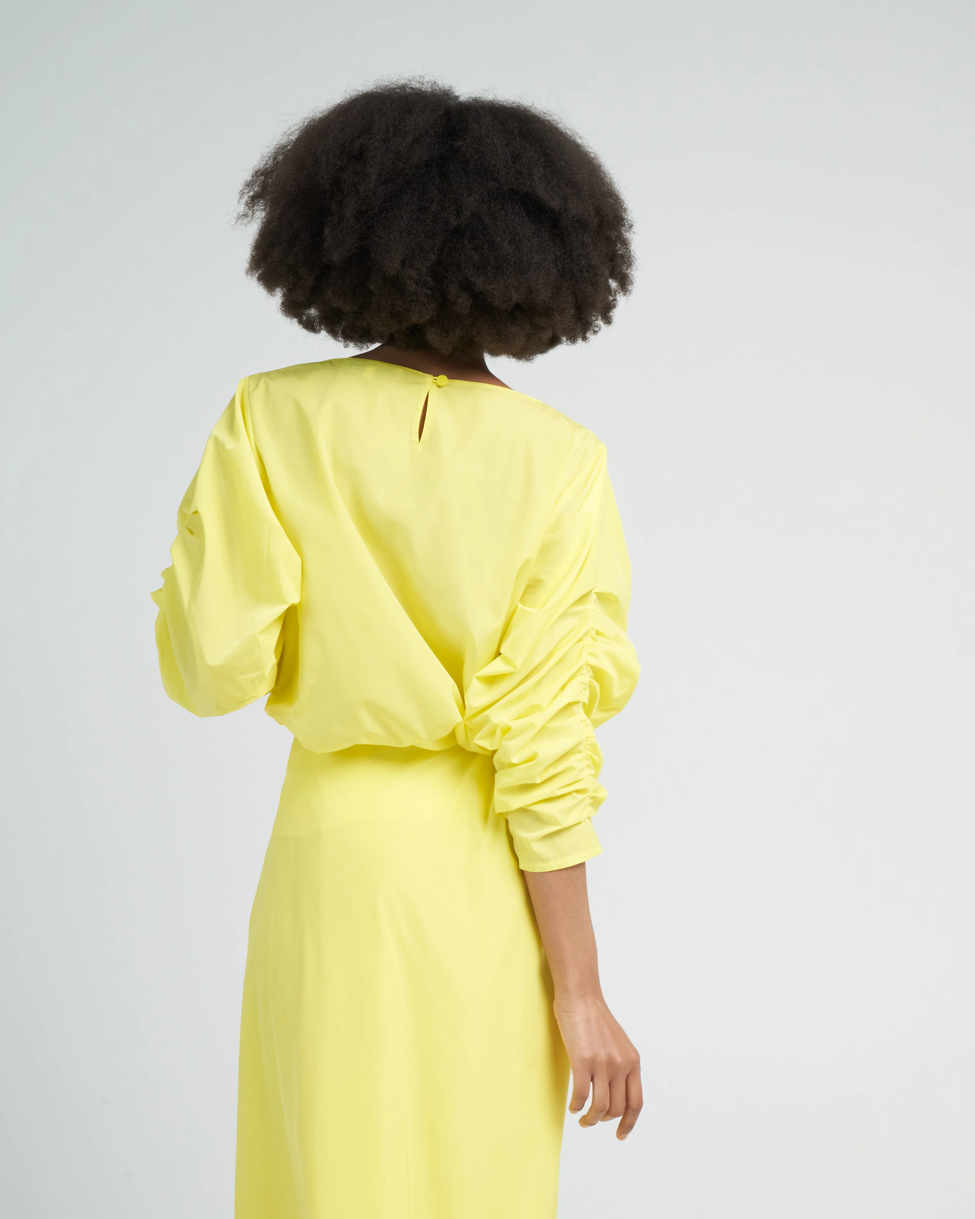 italian sporty nylon shirred sleeve top - yellow - Image 4