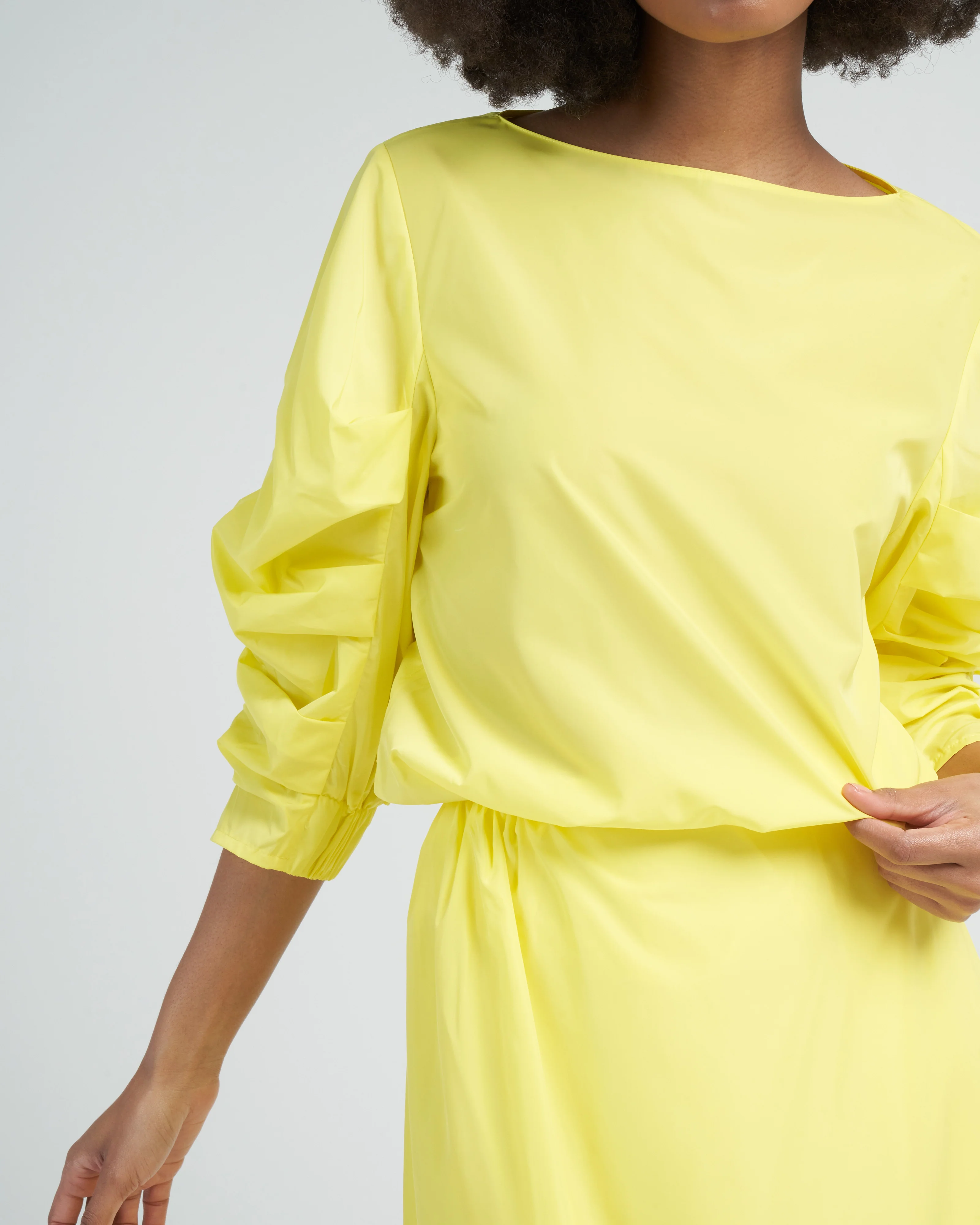 italian sporty nylon shirred sleeve top - yellow - Image 5