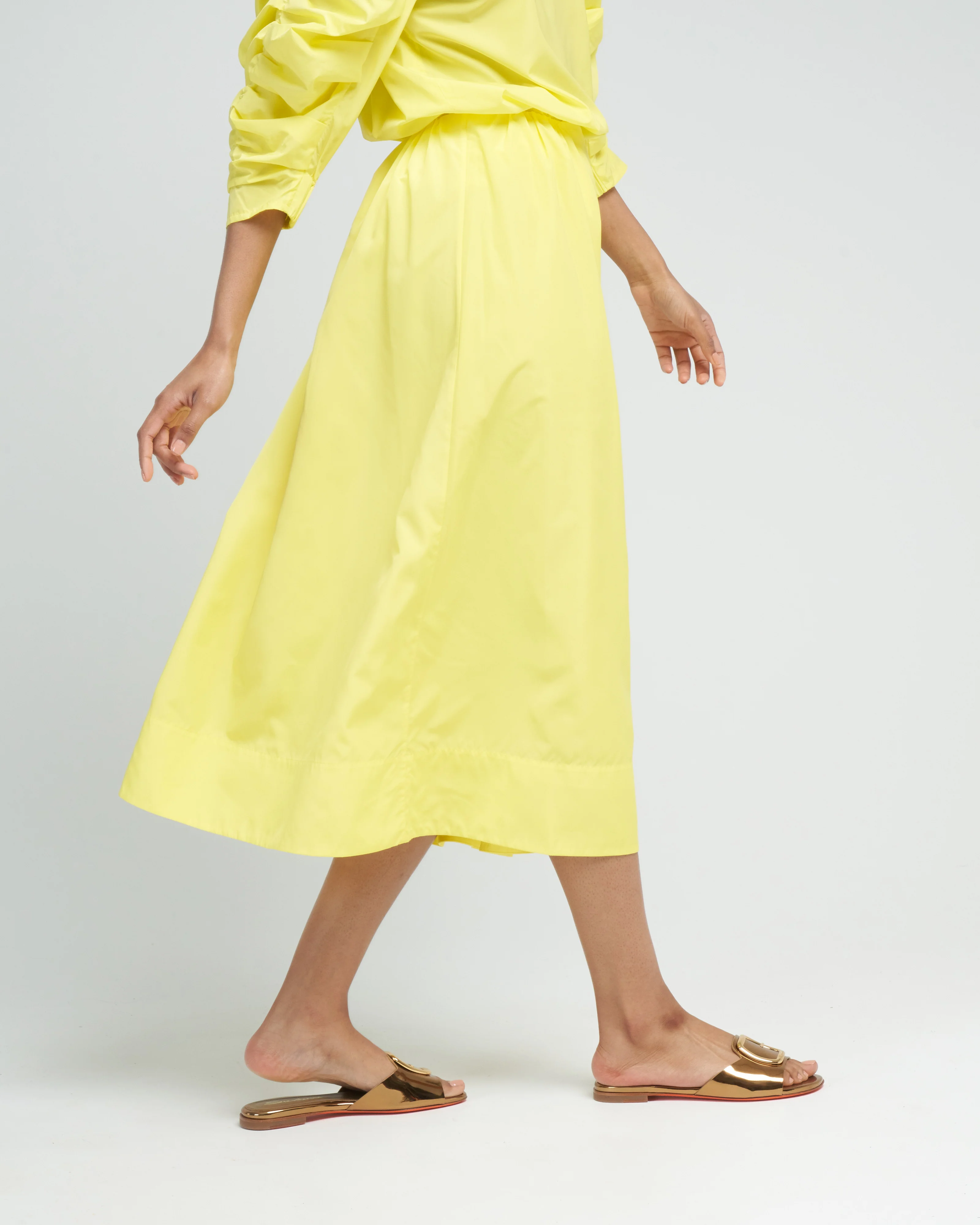 italian sporty nylon side shirred circle skirt - yellow - Image 3